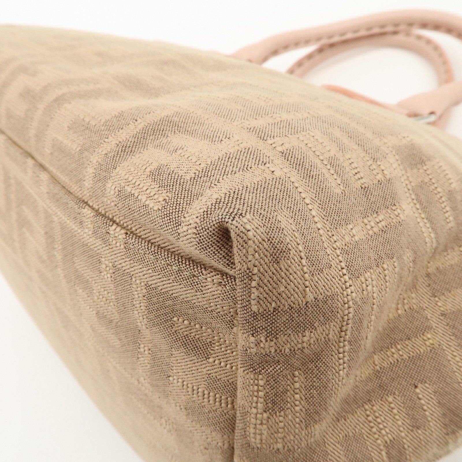 FENDI Zucca Selleria Canvas Leather Hand Bag Beige Pink 8BN123