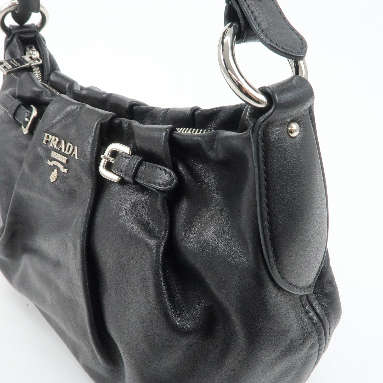 PRADA Soft Calf Leather Shoulder Bag Black BR3795