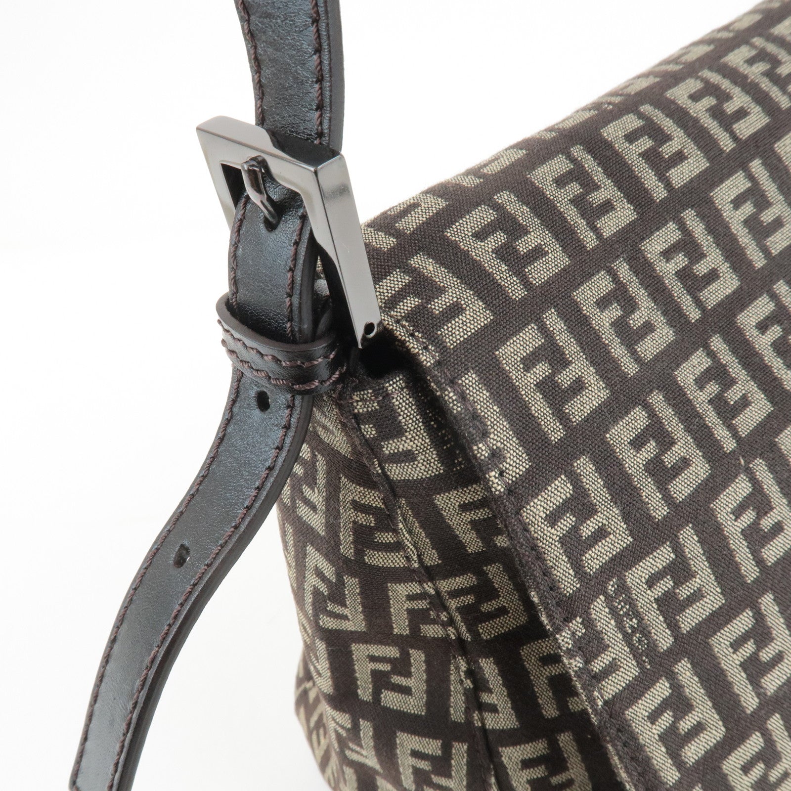 FENDI Mamma Baguette Zucchino Canvas Leather Shoulder Bag 8BR001 Used