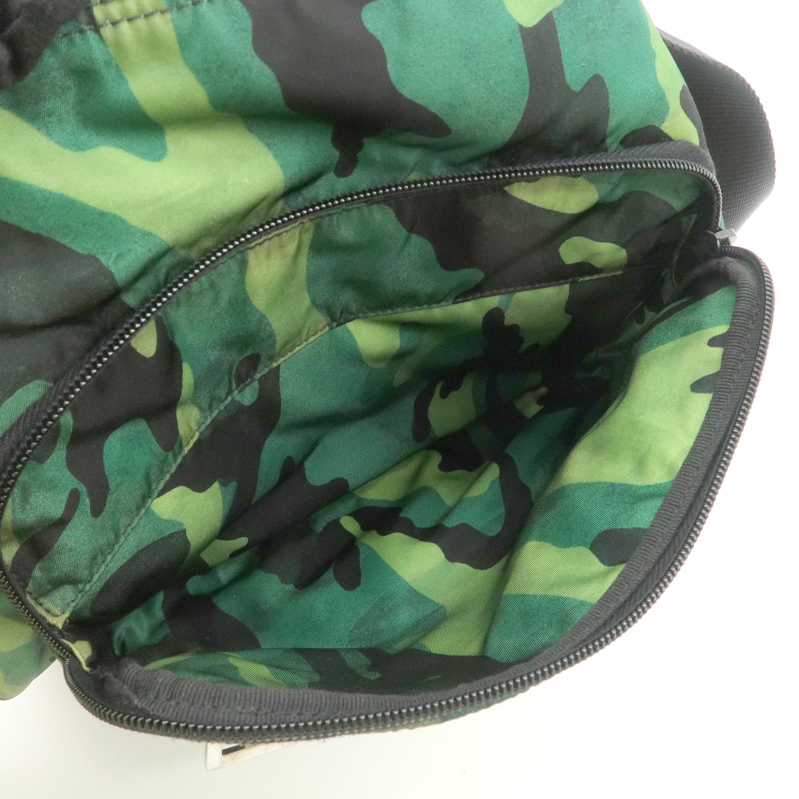 PRADA Logo Nylon Leather Camouflage Shoulder Bag Green Black Used