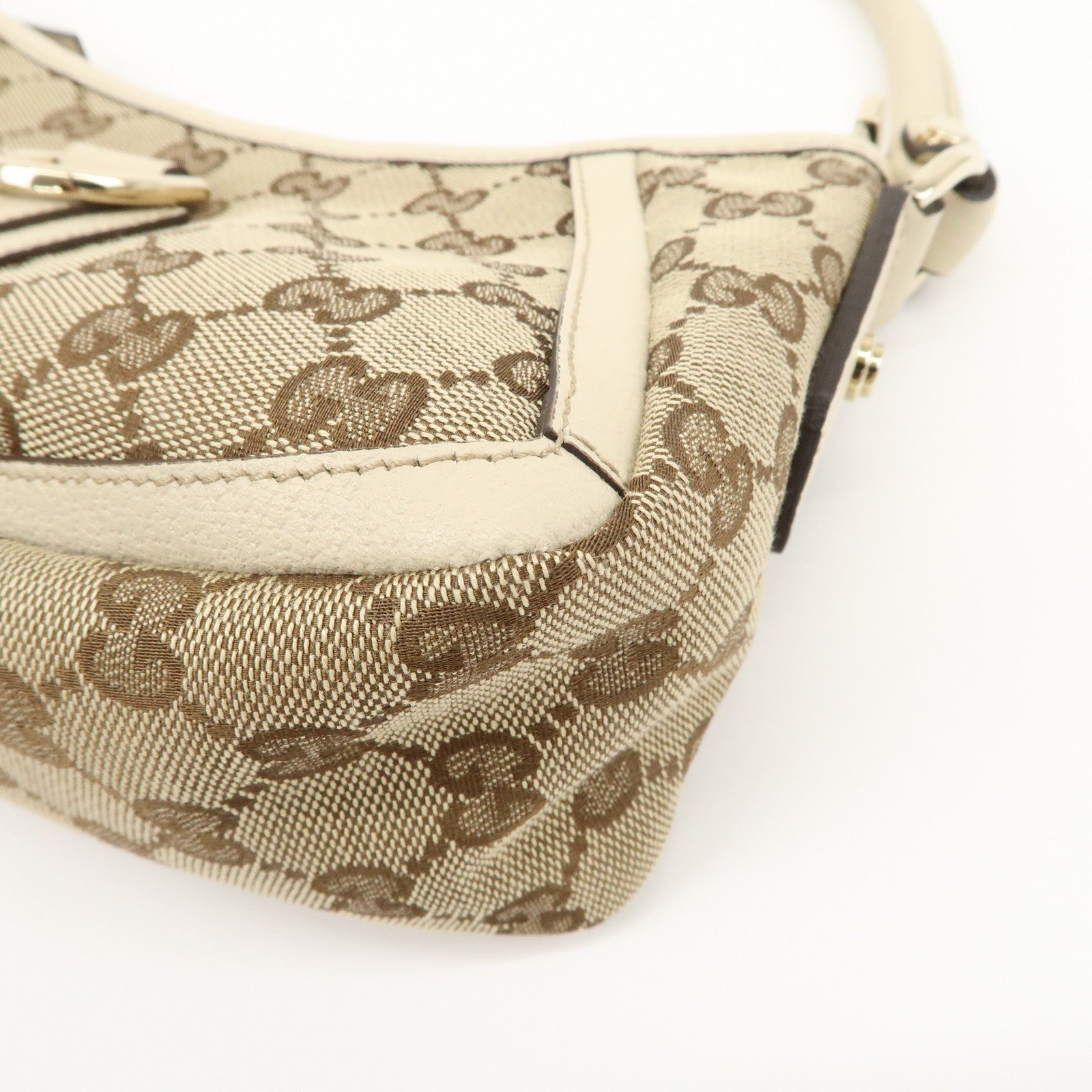 GUCCI Abbey GG Canvas Leather Shoulder Bag Beige Ivory 130939