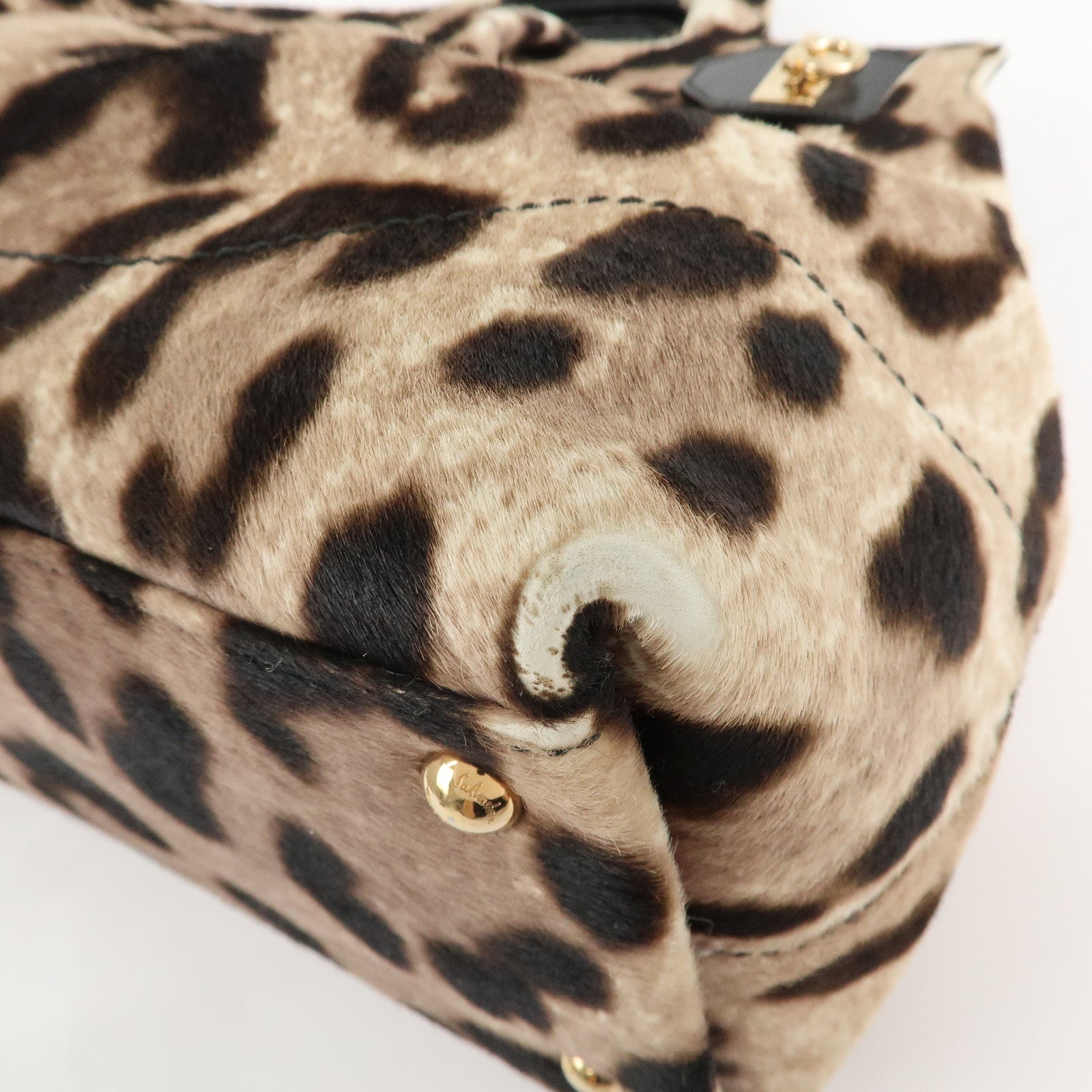 Ferragamo Gancini Unborn Calf Leather 2Way Bag Leopard Hand Bag