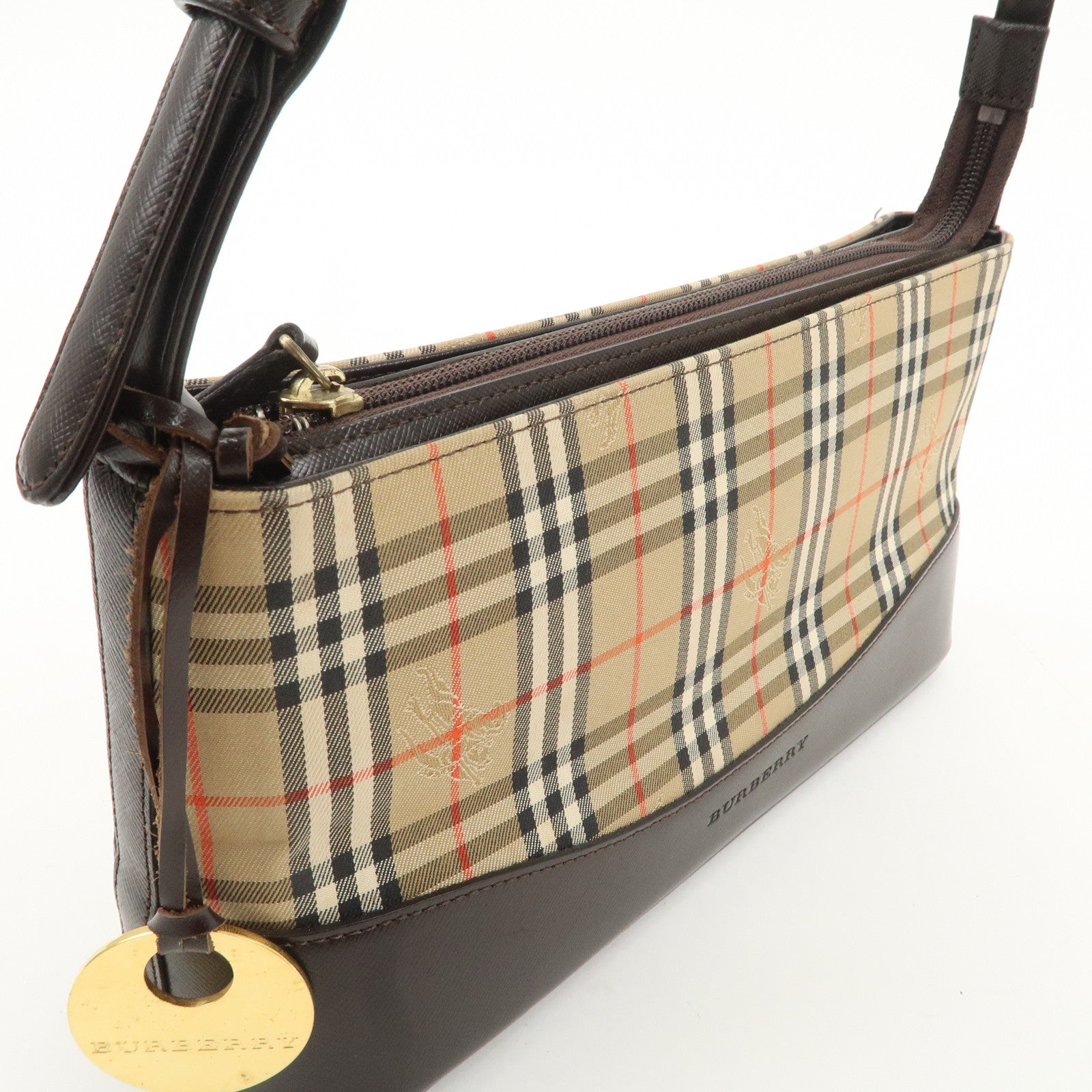 BURBERRY Canvas Leather Nova Plaid Shoulder Bag Hand Bag