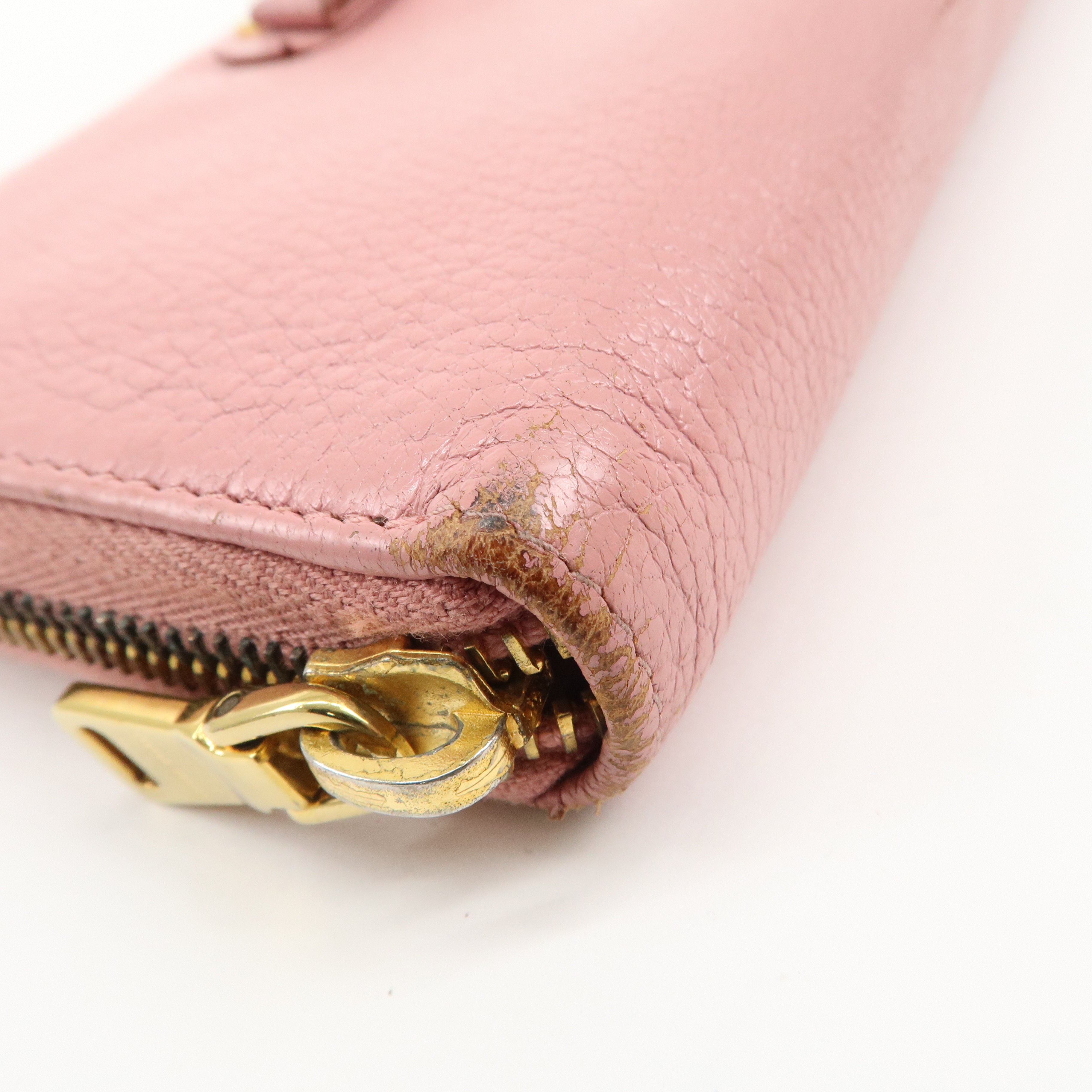 MIU MIU Set of 2 Leather Long Zippy Bi-fold Wallet Pink Used