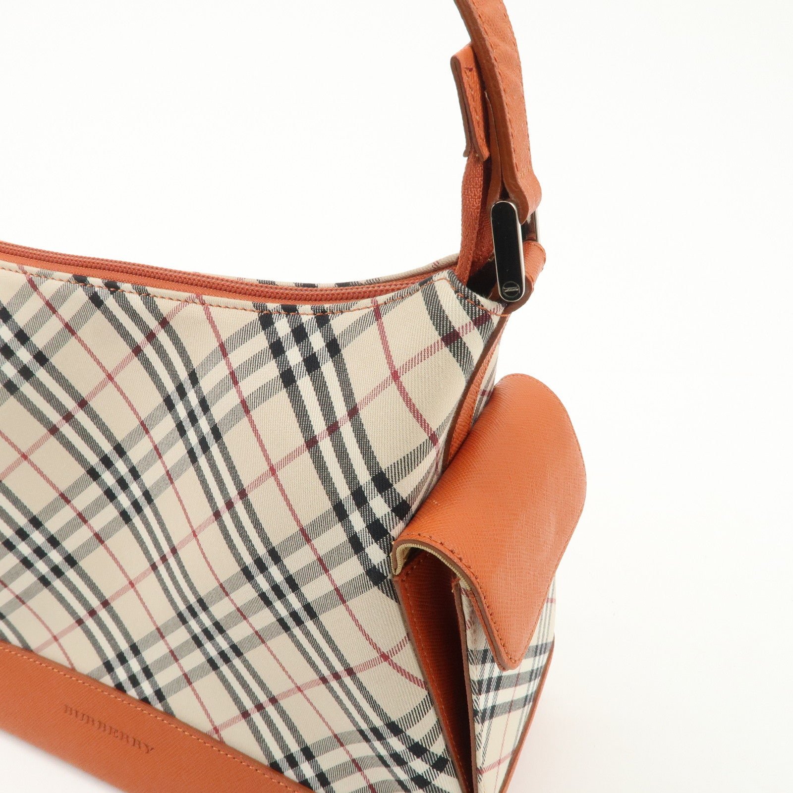 BURBERRY Canvas Leather Shoulder Bag Hand Bag Nova Plaid Orange Used