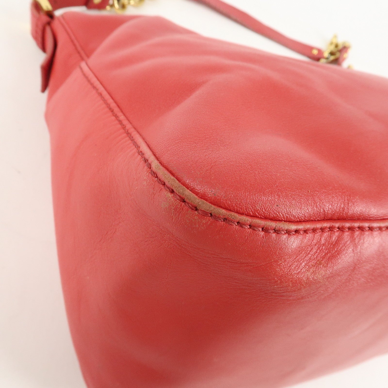 FENDI Big Mamma Baguette Leather Chain Shoulder Bag Pink 8BR638 Used