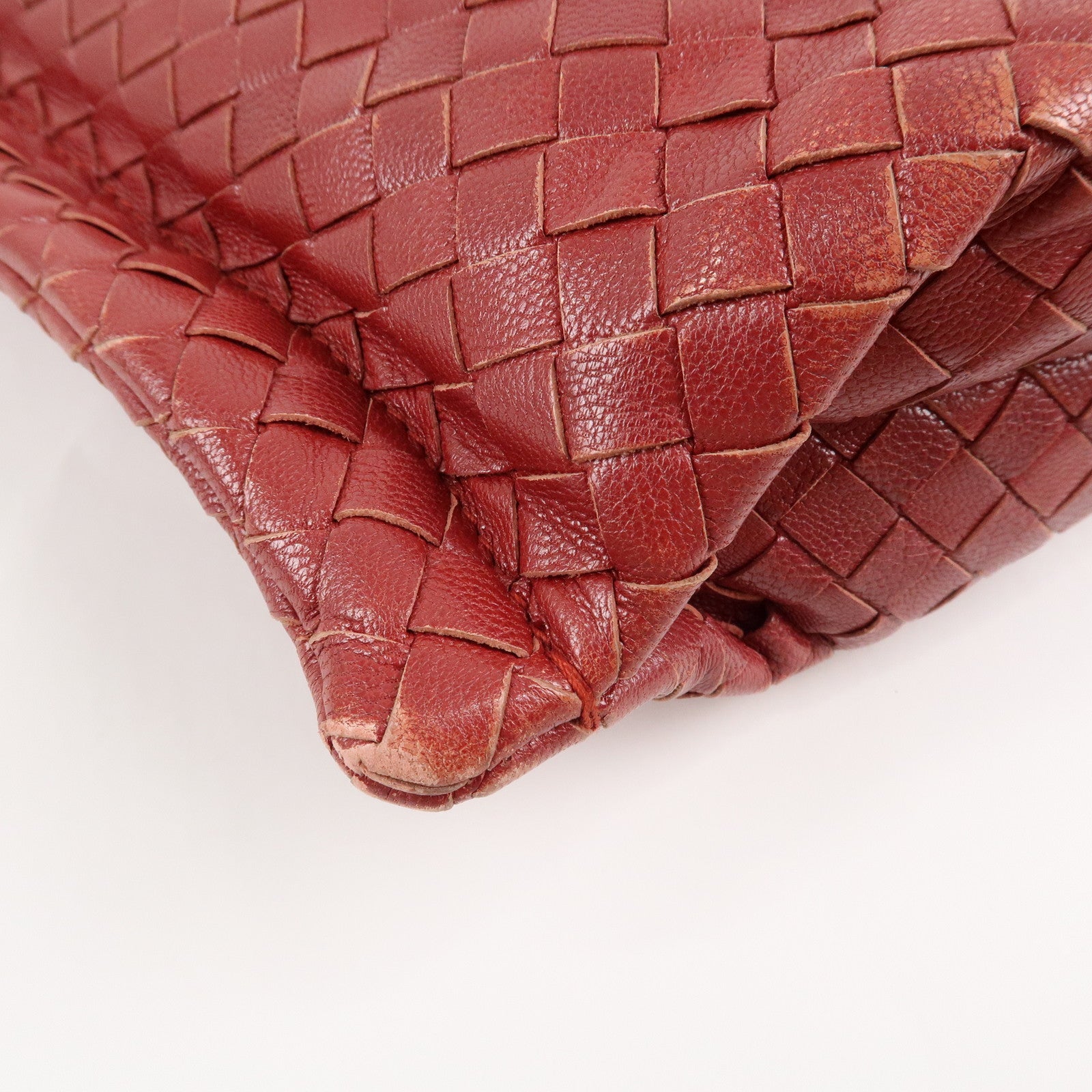 BOTTEGA VENETA Intrecciato Leather Shoulder Bag Red Beige 210236 Used