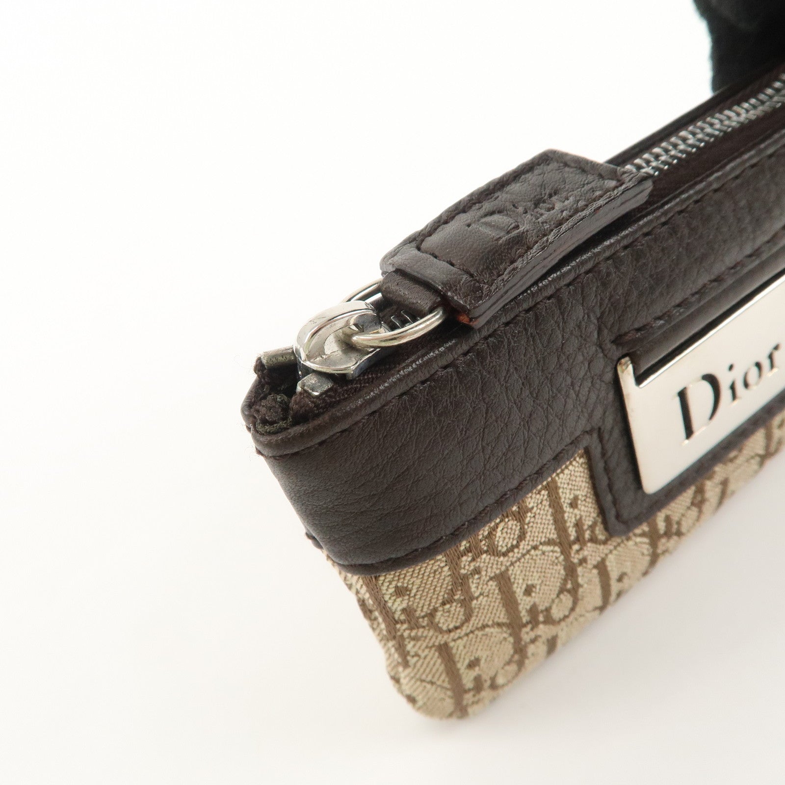 Chiristian Dior Trotter Canvas Leather Coin Key Case Beige Brown Used