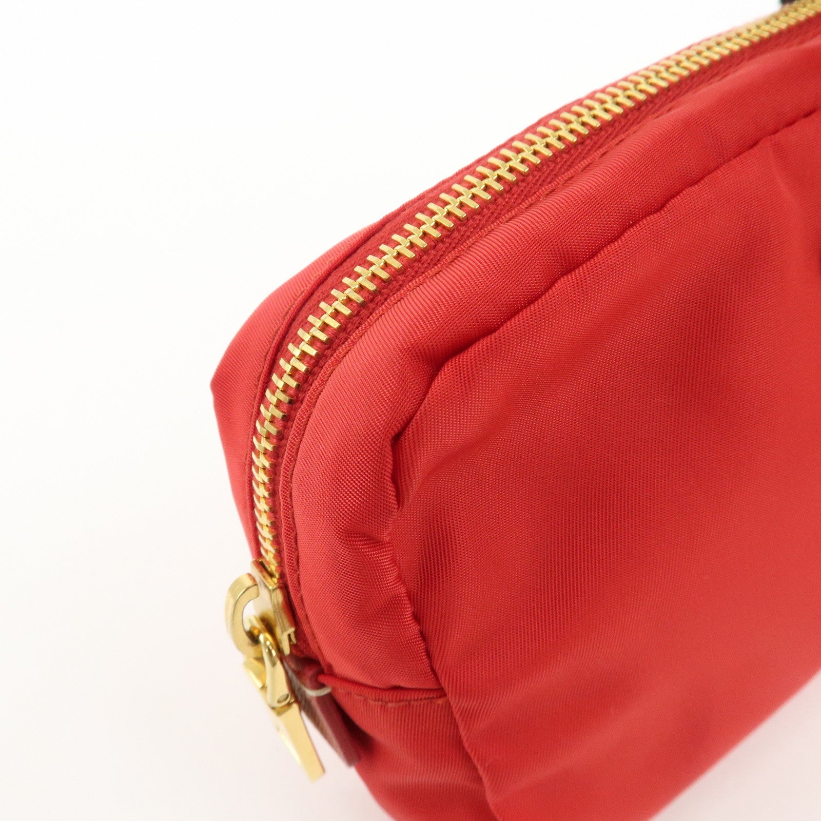 PRADA Nylon Leather Pouch Red Gold Hardware 1N0021