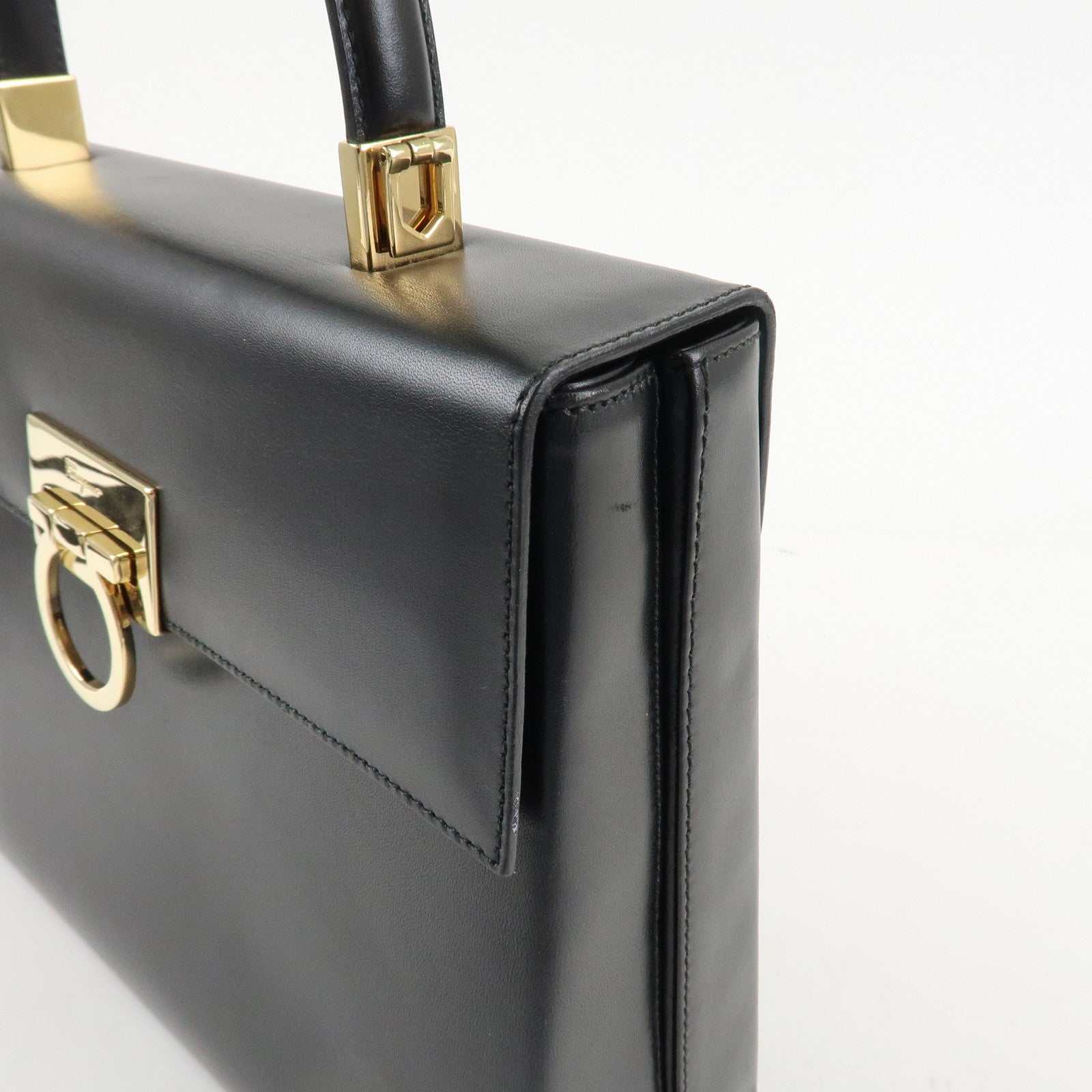 Ferragamo Leather Gancini 2Way Hand Shoulder Bag Black AT210536 Used