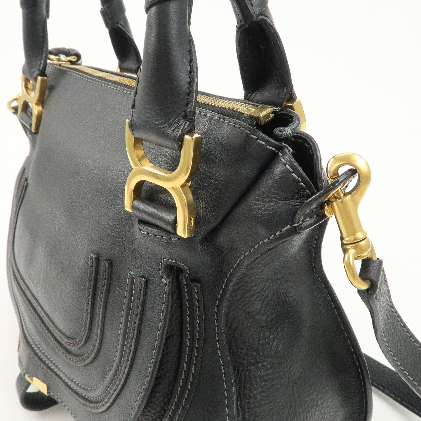 Chloe Leather Marcie 2Way Shoulder Bag Hand Bag Black