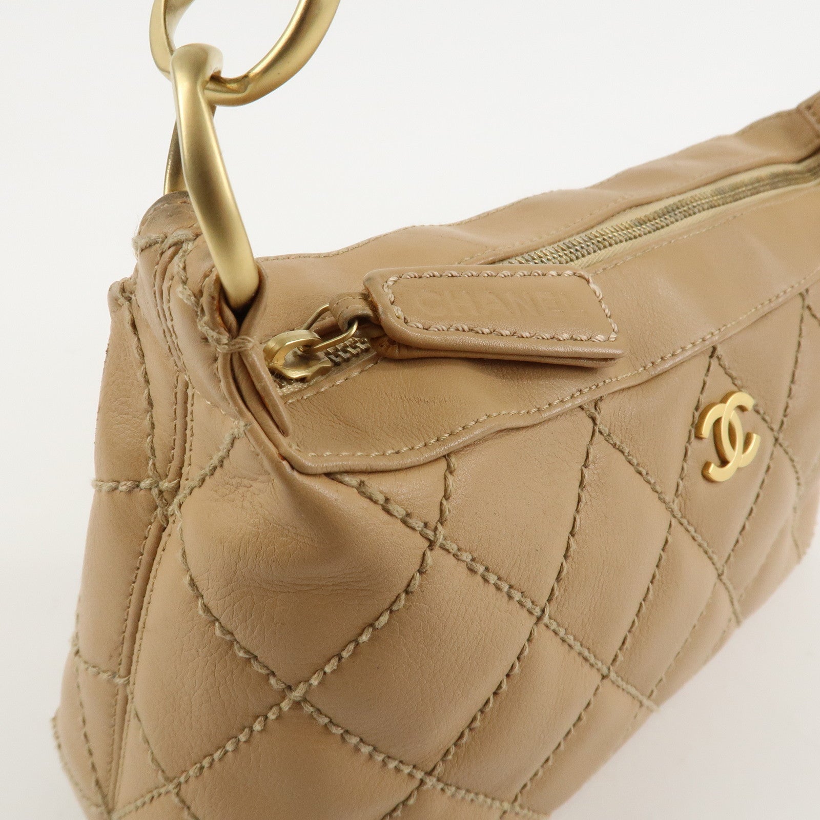 CHANEL COCO Mark Wild Stich Lamb Skin Shoulder Bag A20663 Used