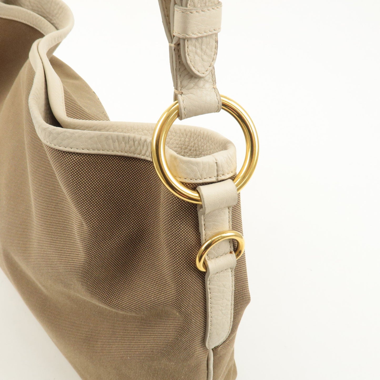 PRADA Logo Jacquard Leather Shoulder Bag Beige Ivory