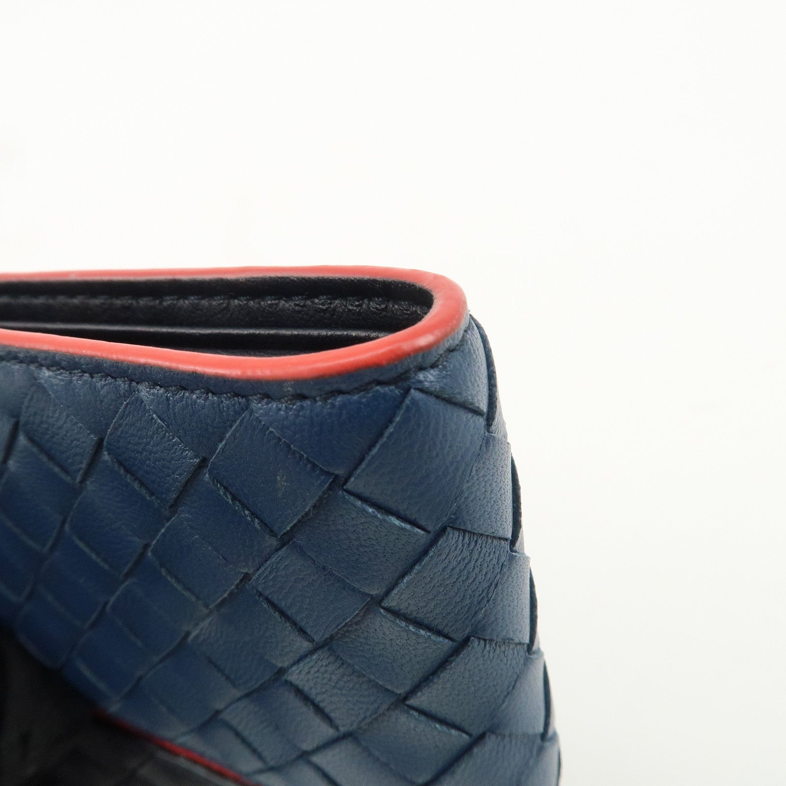 BOTTEGA VENETA Intrecciato Leather Bi-fold Wallet Bicolor Navy Red