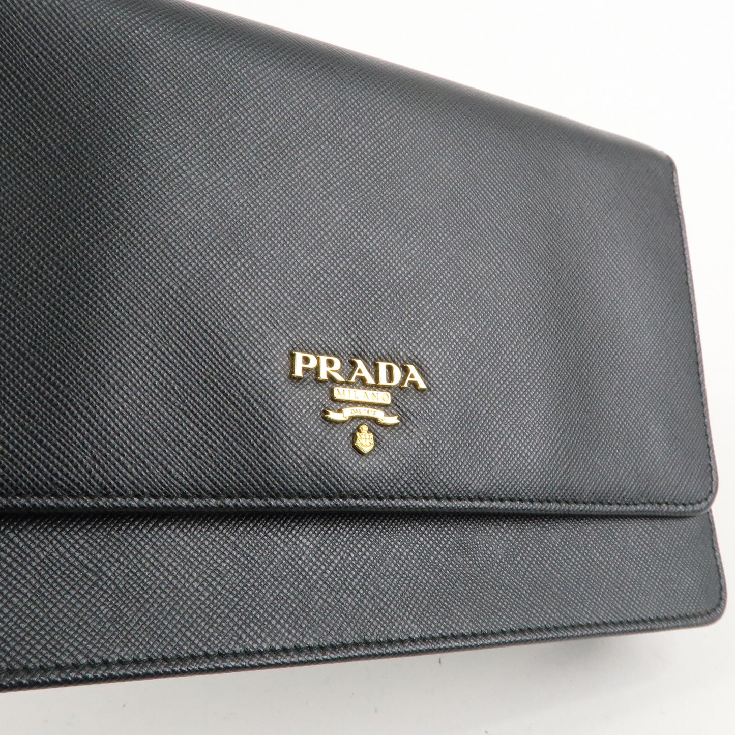 PRADA Saffiano Leather Shoulder Cross Body Wallet NERO Black