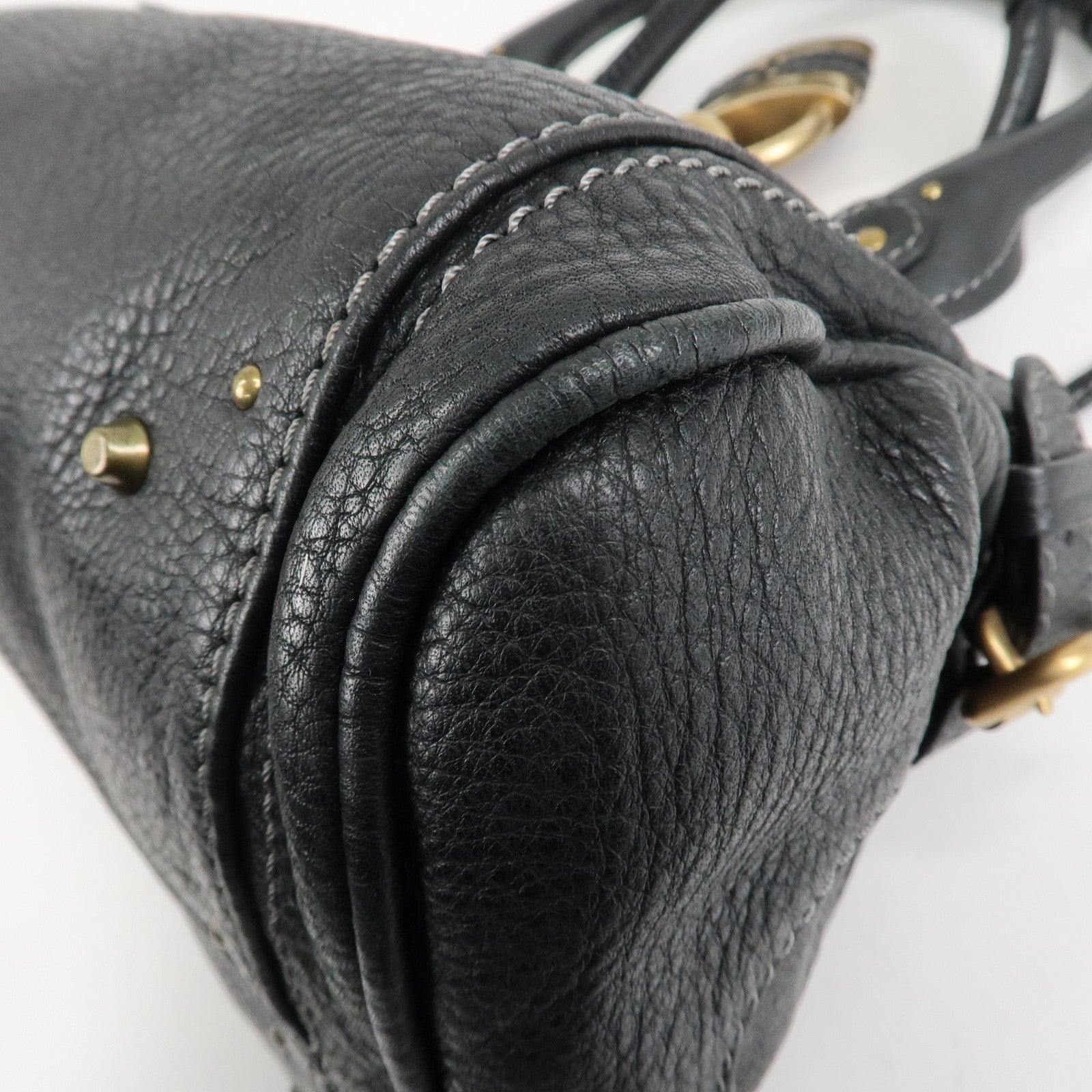 Chloe Paddington Leather Hand Bag Shoulder Bag Medium Black Used