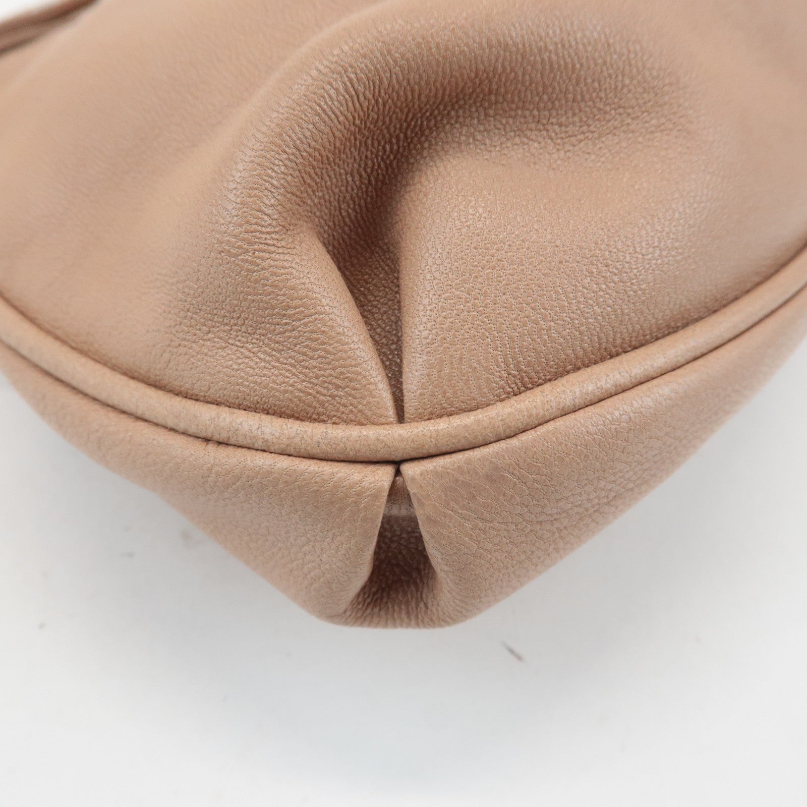 Ferragamo Gancini Leather Shoulder Bag Beige Silver Hardware Used