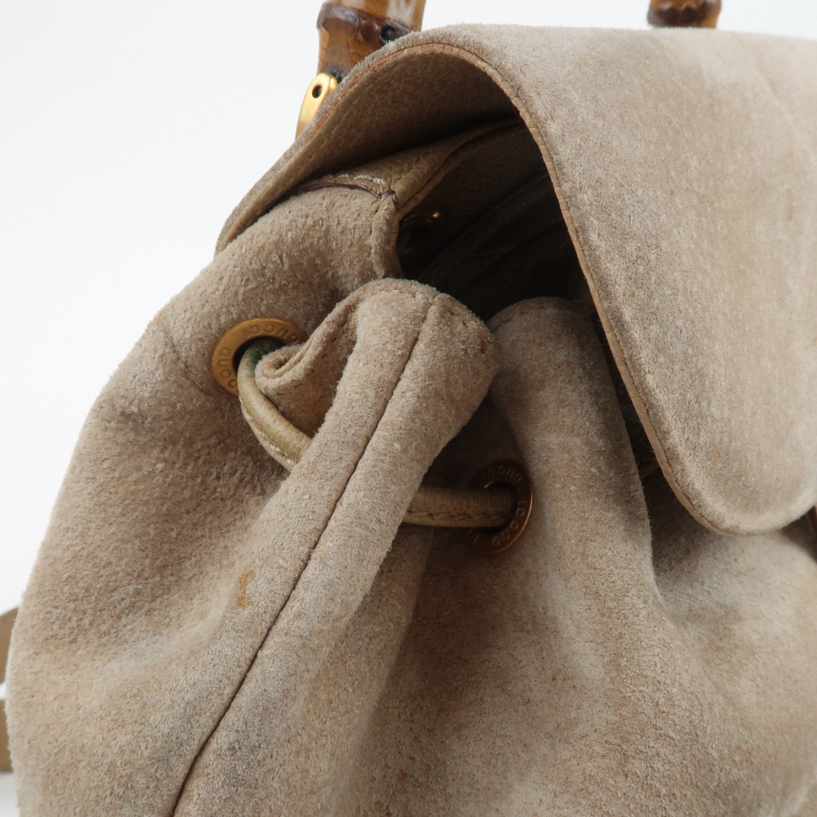 GUCCI Bamboo Suede Leather Back Pack Beige 003.1998.0016