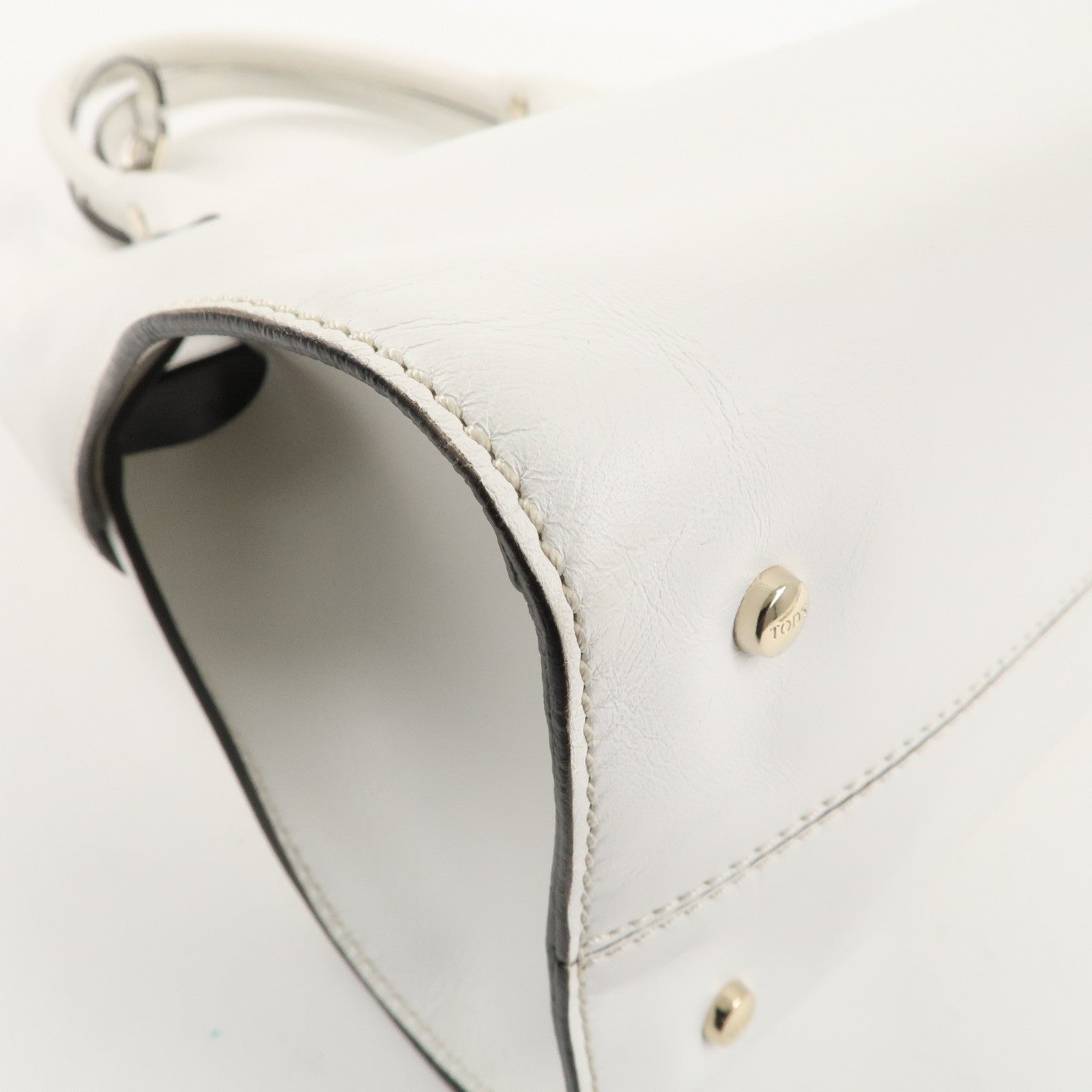 TOD'S Leather Cape Bag Hand Shoulder Bag White Gold Hardware