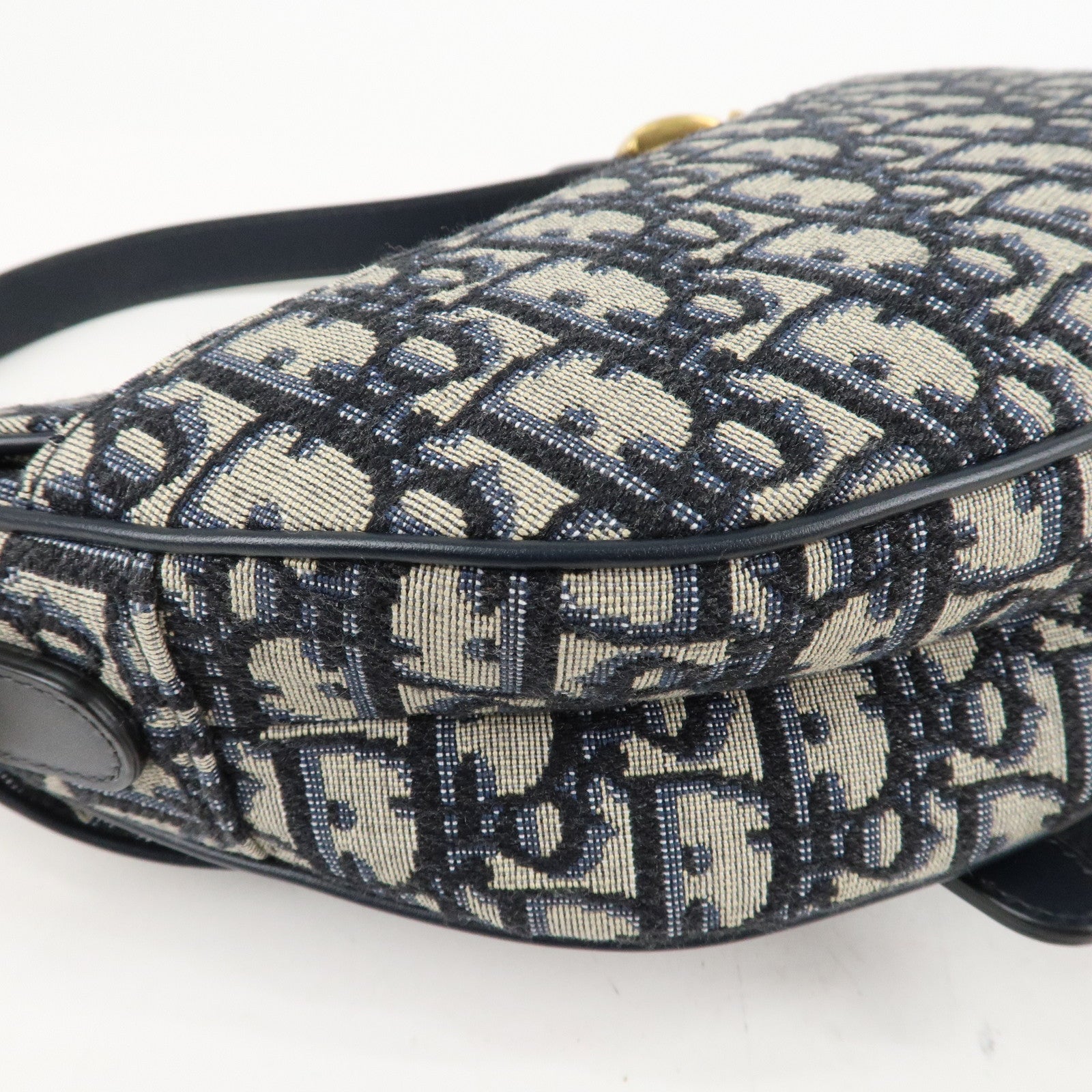 Christian Dior Oblique Jacquard Leather Saddle Mini Hand Bag Navy