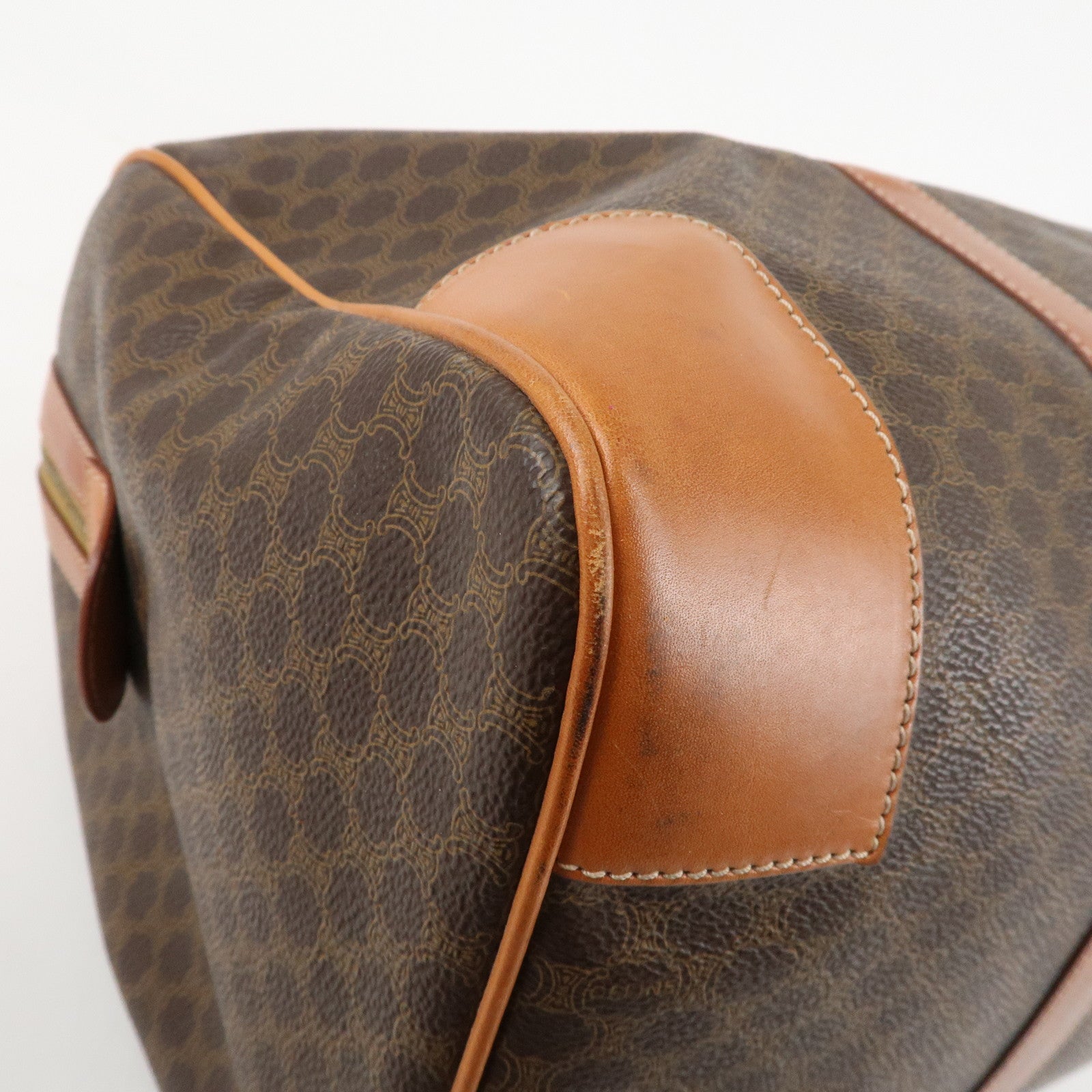 CELINE Macadam PVC Leather Boston Bag Hand Bag Brown Used