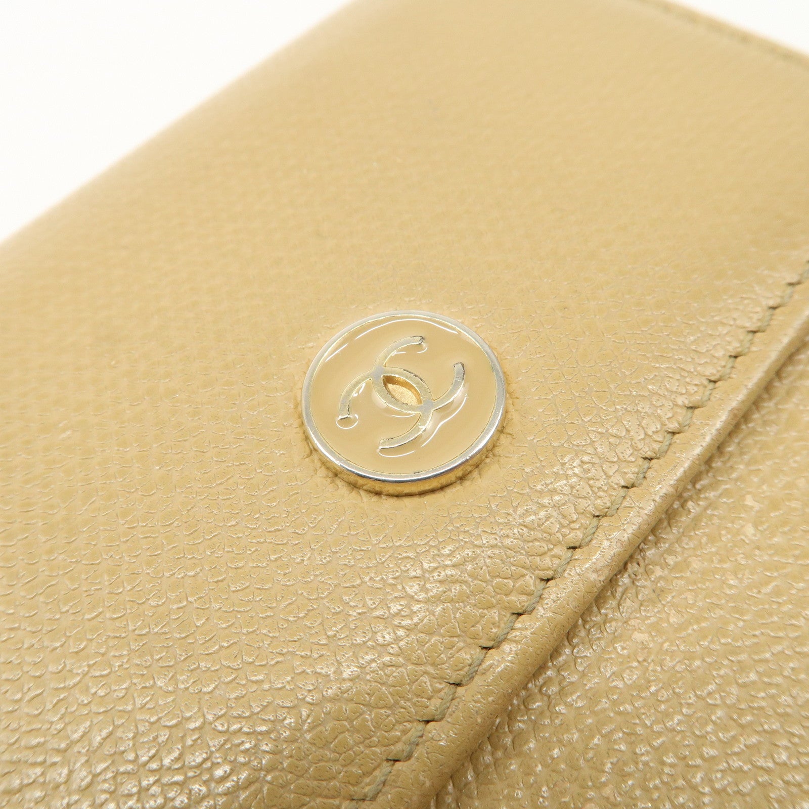 CHANEL Leather COCO Botton W Hook Wallet Beige Used