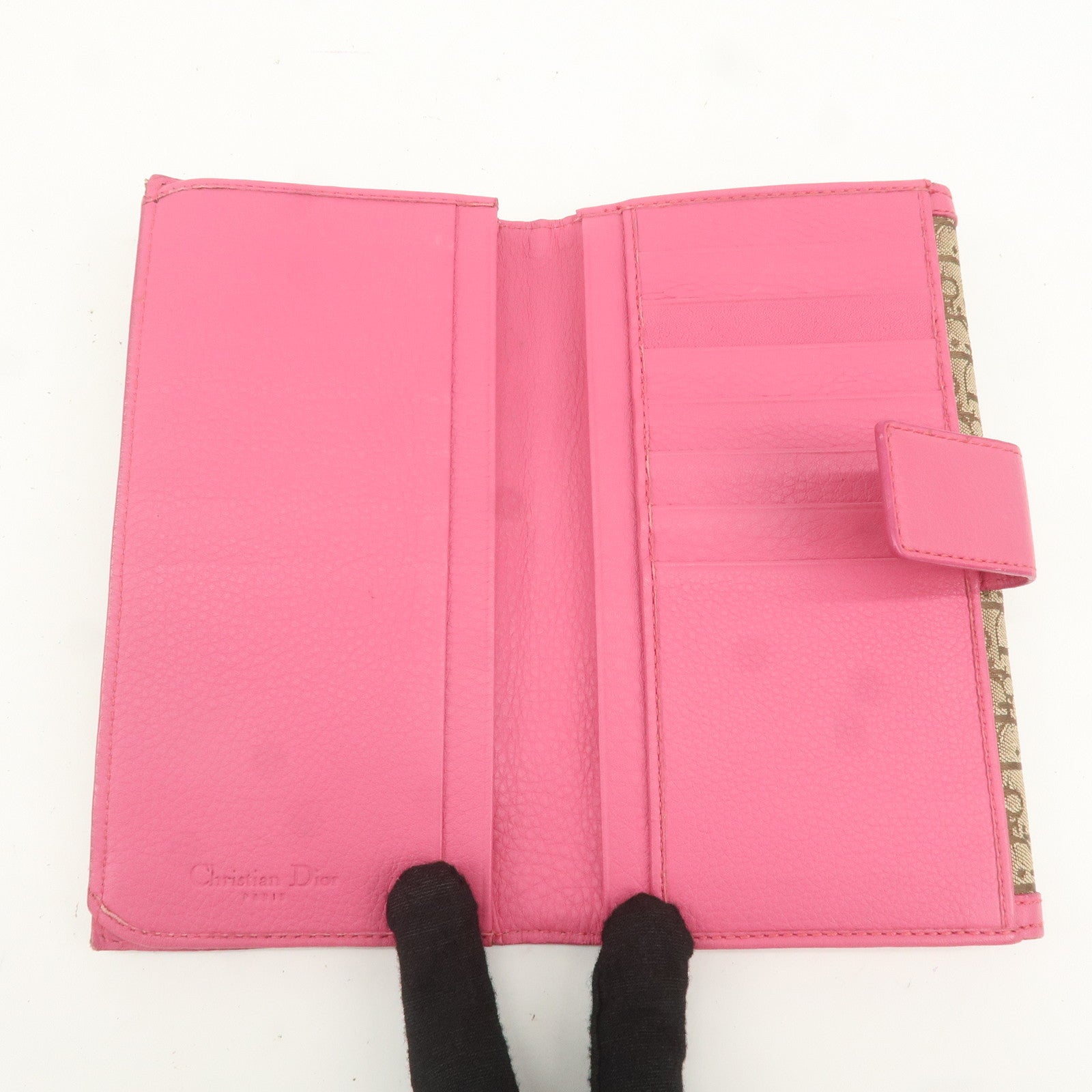 Christian Dior Trotter Canvas Leather Bi-fold Long Wallet Pink