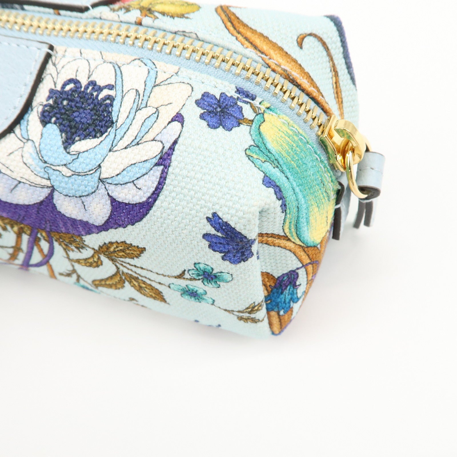 GUCCI Ophidia GG Flora Canvas Leather Pouch Blue 577355