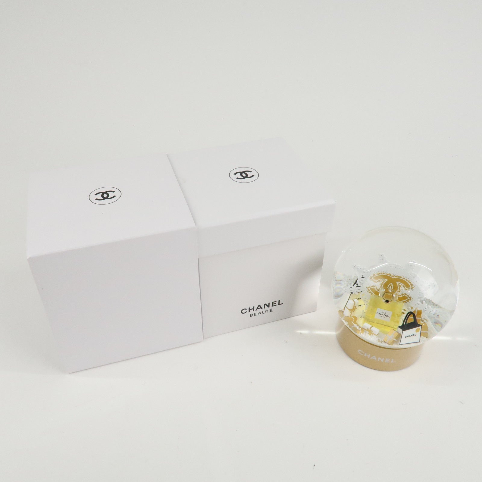 CHANEL COCO Mark No.5 Glass Snow Dome 2024 Novelty White Gold Used