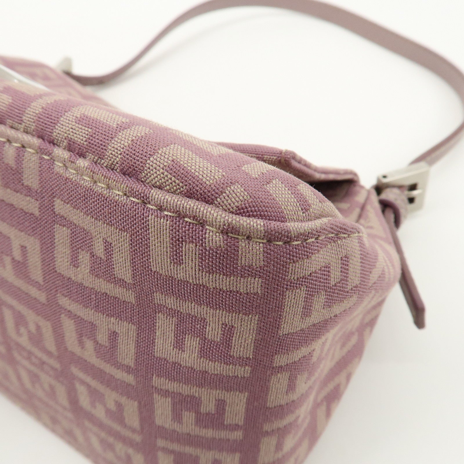 FENDI Zucchino Canvas Leather Mini Mamma Baguette Purple 8BR180