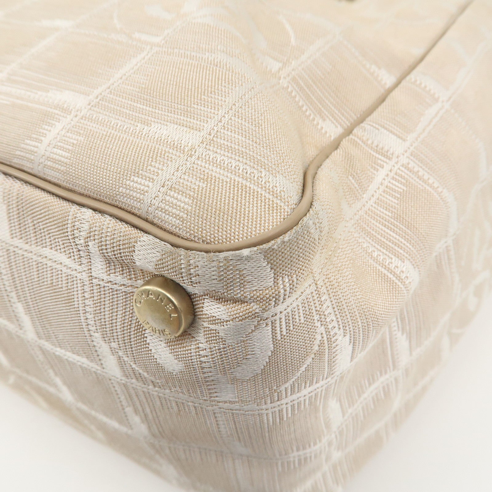 CHANEL New Travel Line Nylon Jacquard Leather Tote Bag Beige A15991 Used