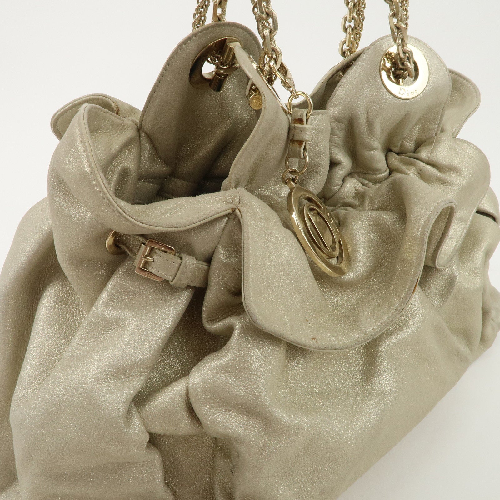 Christian Dior Leather Chain Shoulder Bag Tote Bag Silver