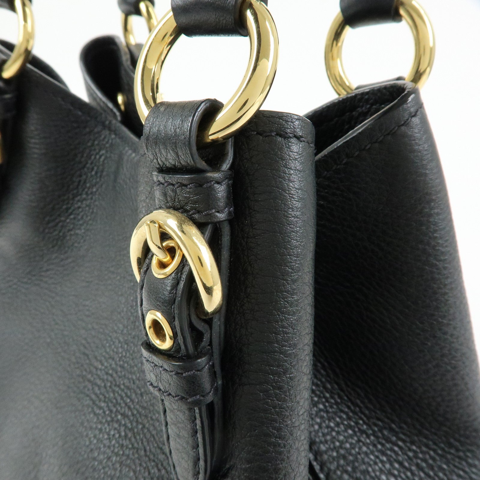 MIU MIU Madras Leather 2Way Bag Hand Bag Shoulder Bag Black 5BE886