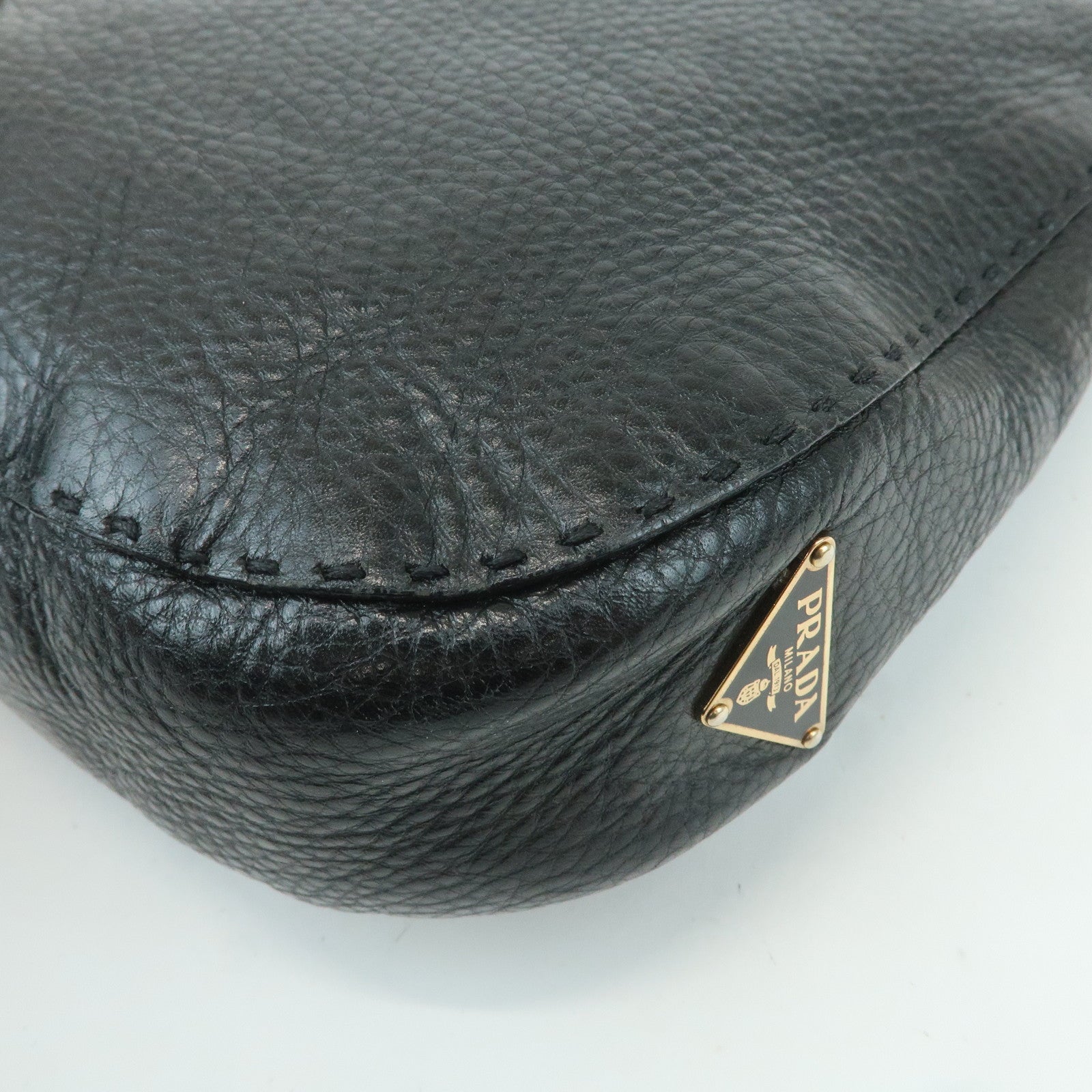 PRADA Leather Shoulder Bag Purse Black NERO Gold Hardware