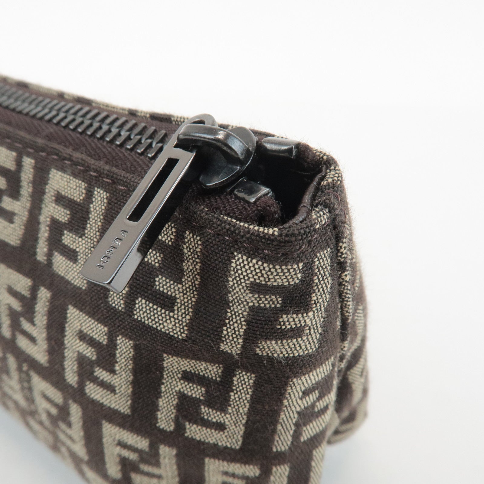 FENDI Zucchino Canvas Leather Pouch Beige Brown 7N0038 Used
