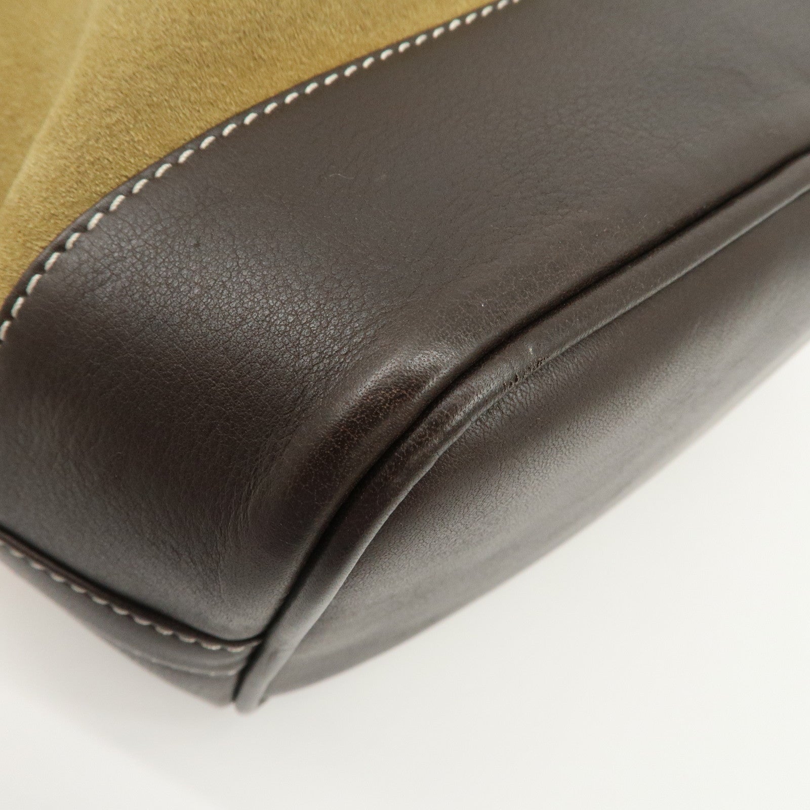 LOEWE Anagram Suede Leather Drawstring Shoulder Bag Beige Brown Used