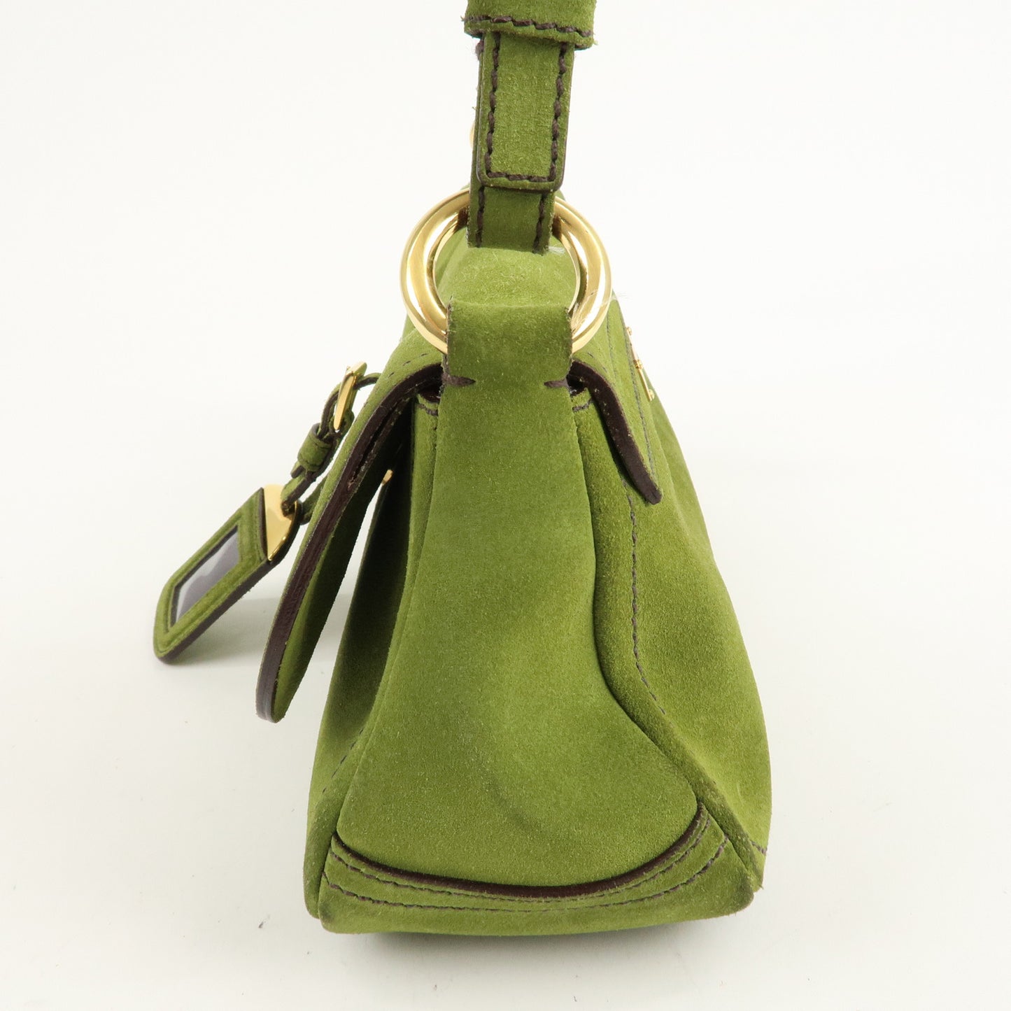 PRADA Suede One Shoulder Bag Green Gold Hardware