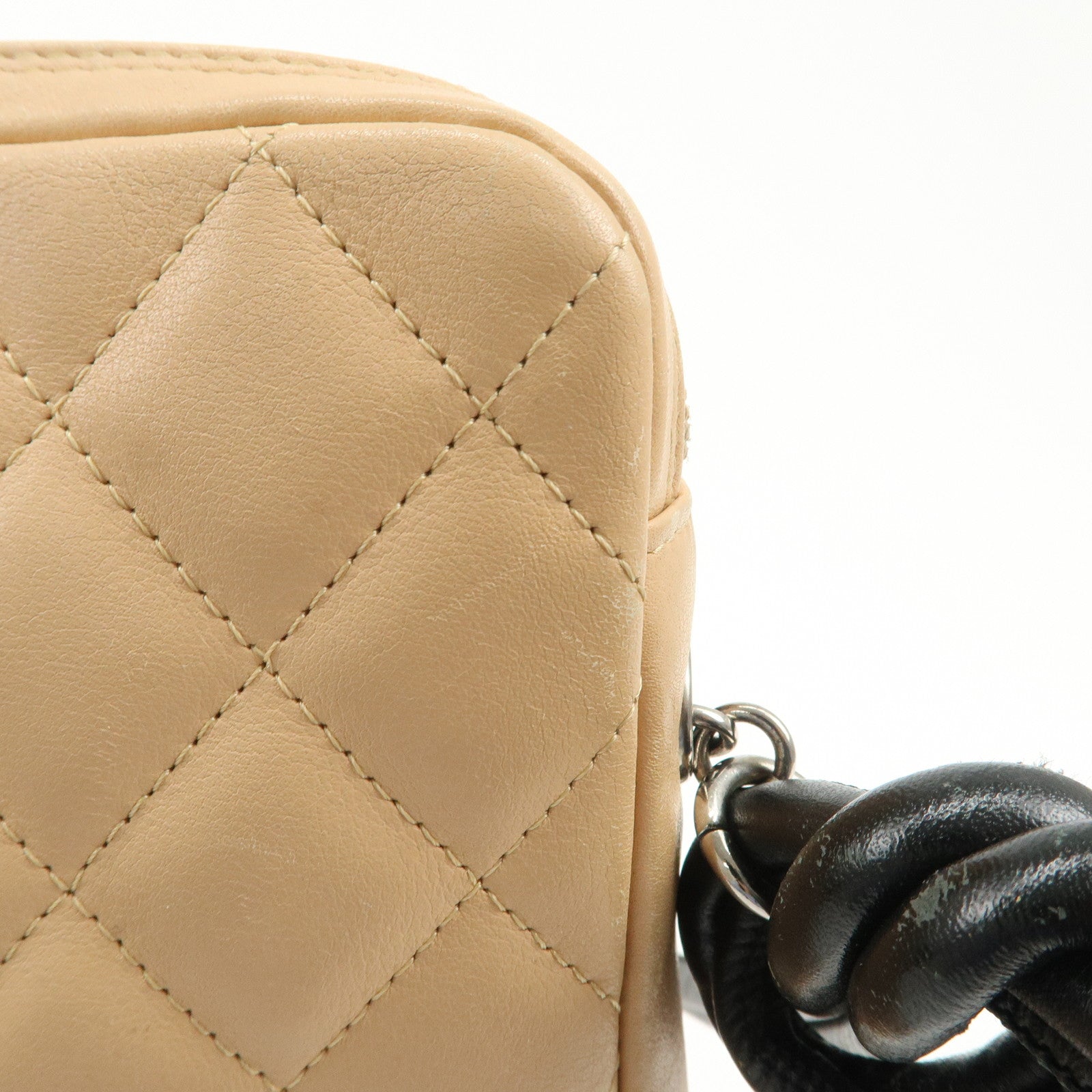 CHANEL Cambon Line Lambskin Shoulder Bag Beige Black A25178 Used