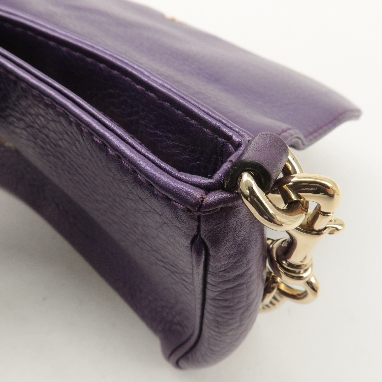 GUCCI Leather Chain Shoulder Bag Clutch Bag Purple 268748