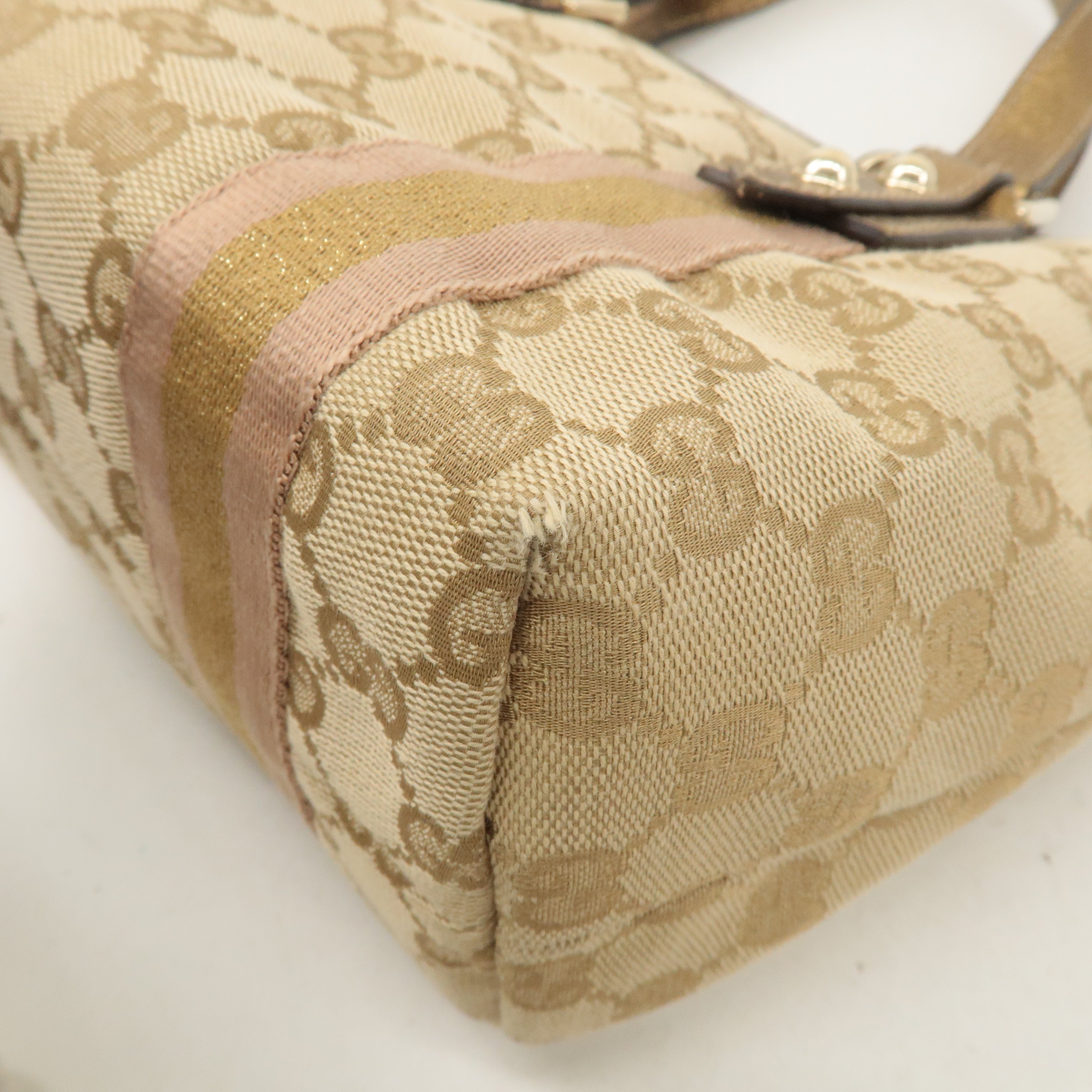 GUCCI Sherry GG Canvas Leather Mini Hand Bag Beige Gold 139261