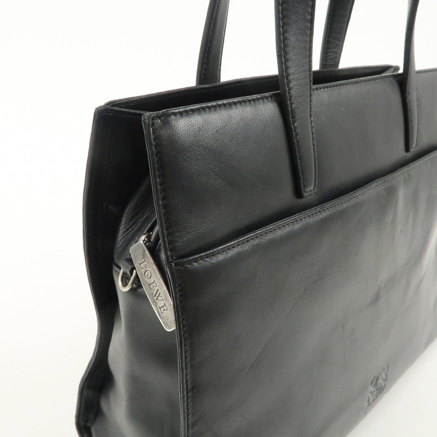 LOEWE Anagram Leather Tote Bag Hand Bag Shoulder Bag Black