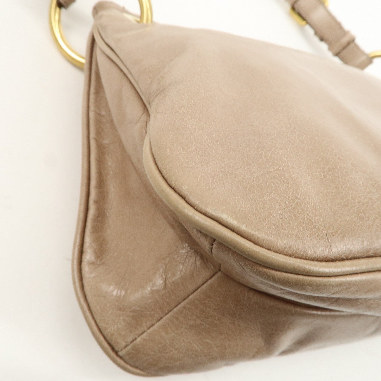 PRADA Leather Shoulder Bag Hand Bag Beige BR4984