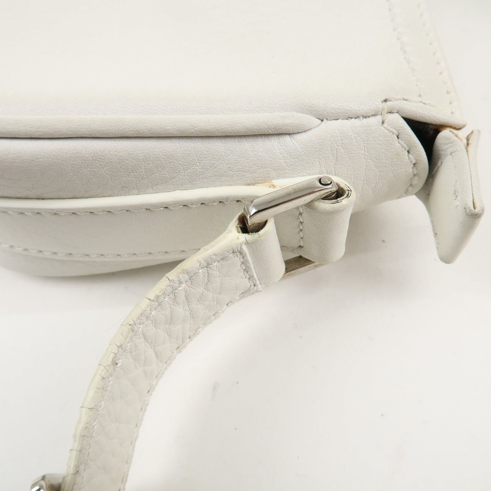 Christian Dior Canvas Leather Logo Charm Hand Bag White