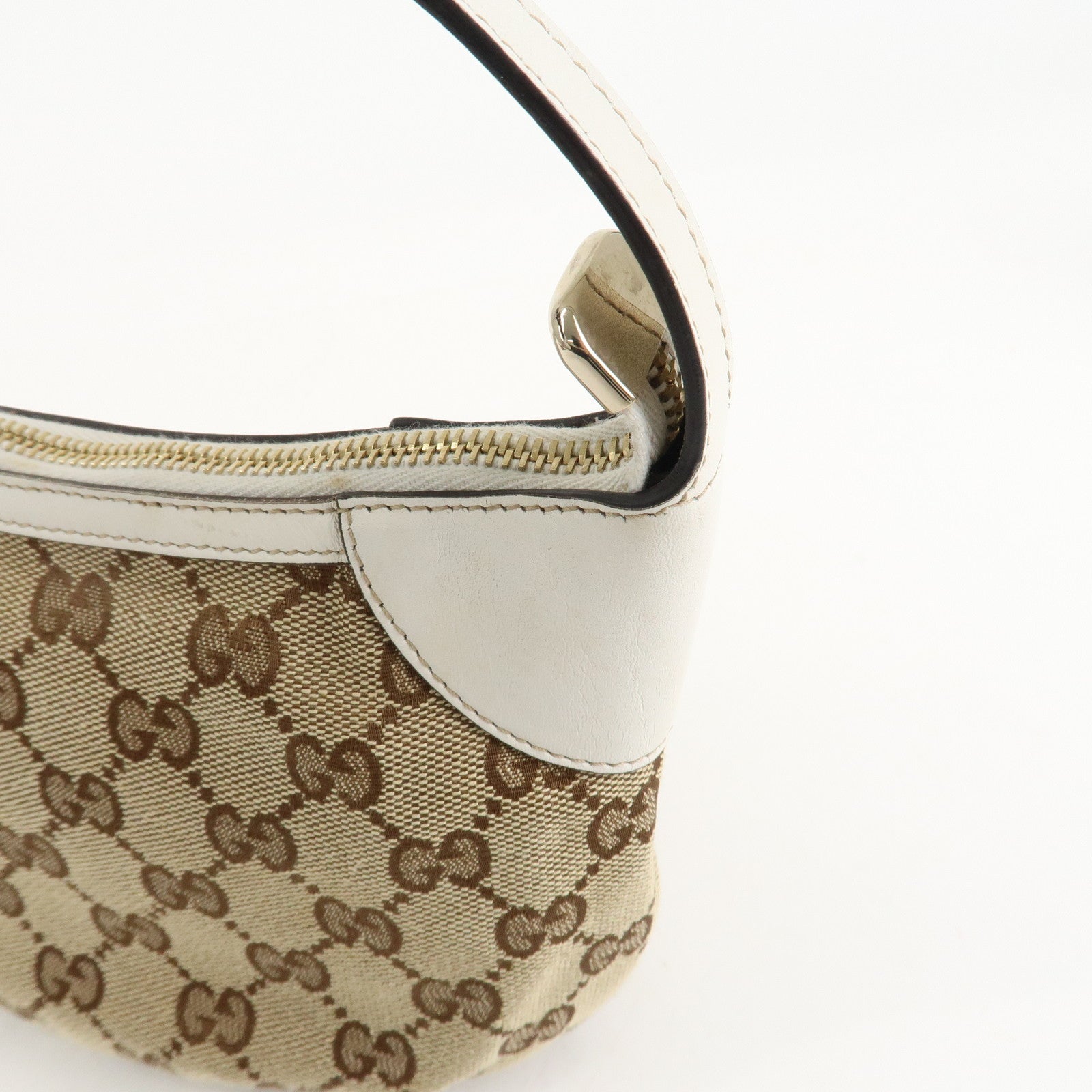 GUCCI GG Canvas Leather Shoulder Bag Hand Bag Beige White 224093 Used