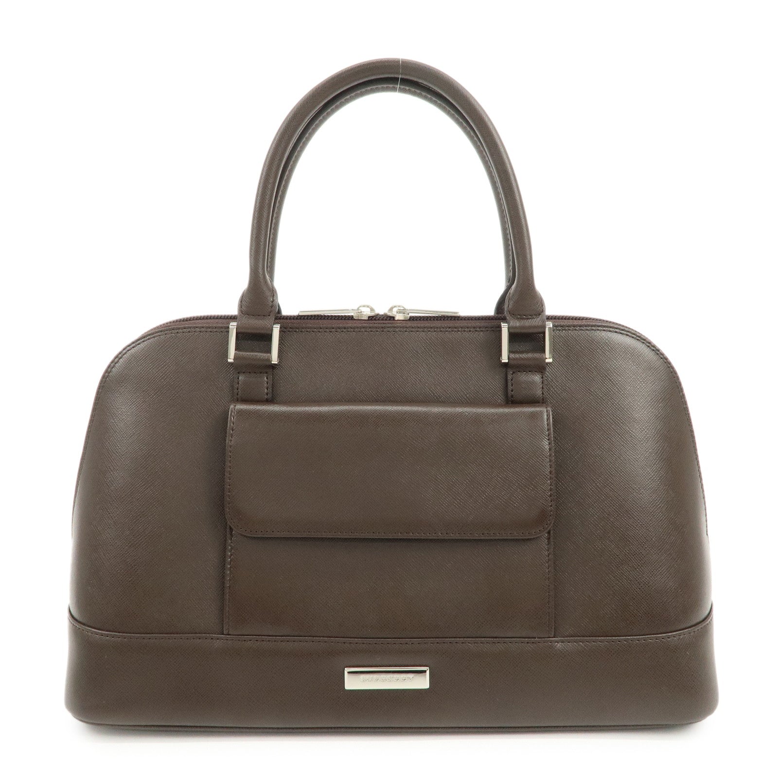 BURBERRY Logo Leather Hand Bag Brown