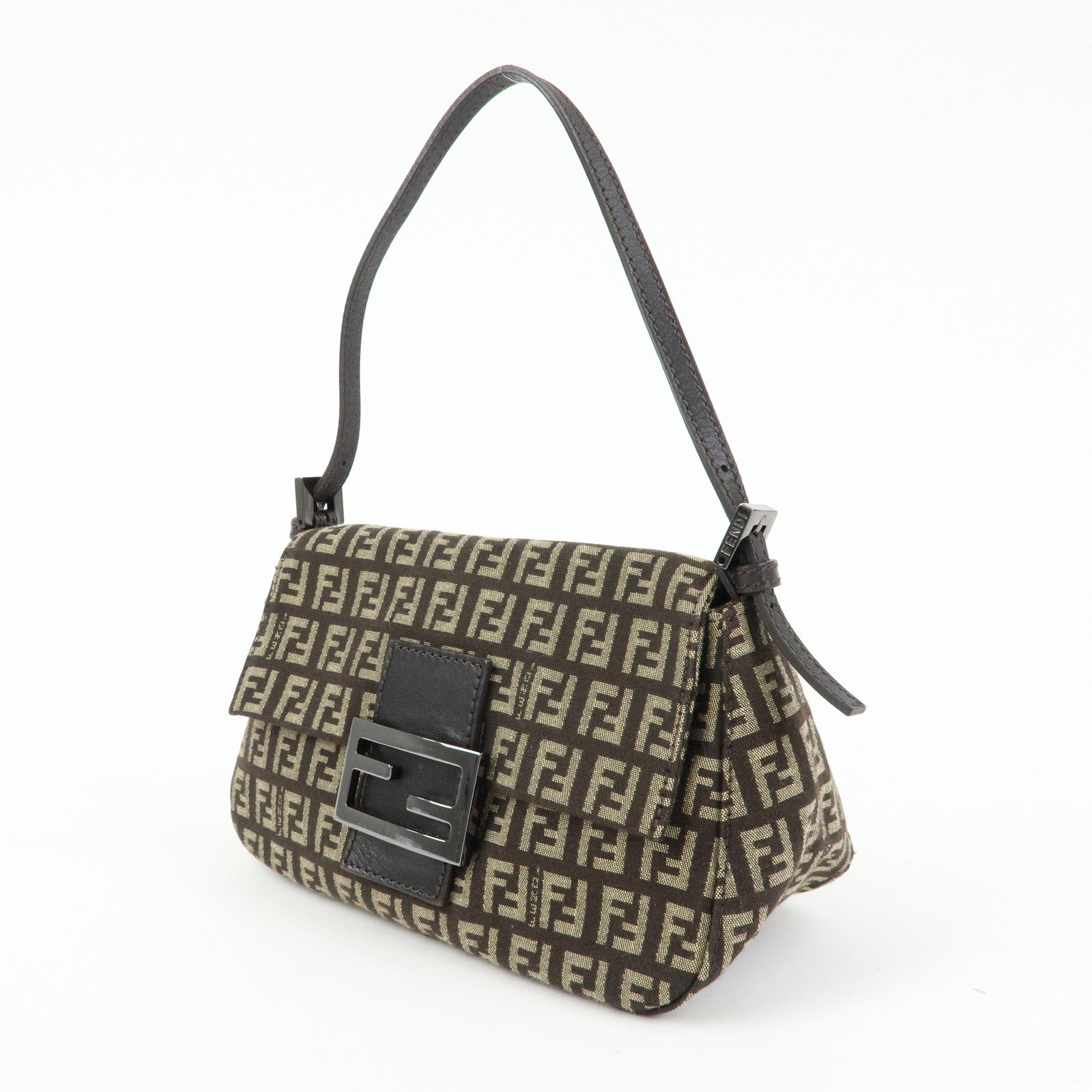 FENDI Mini Mamma Baguette Zucchino Canvas Shoulder Bag 8BR180
