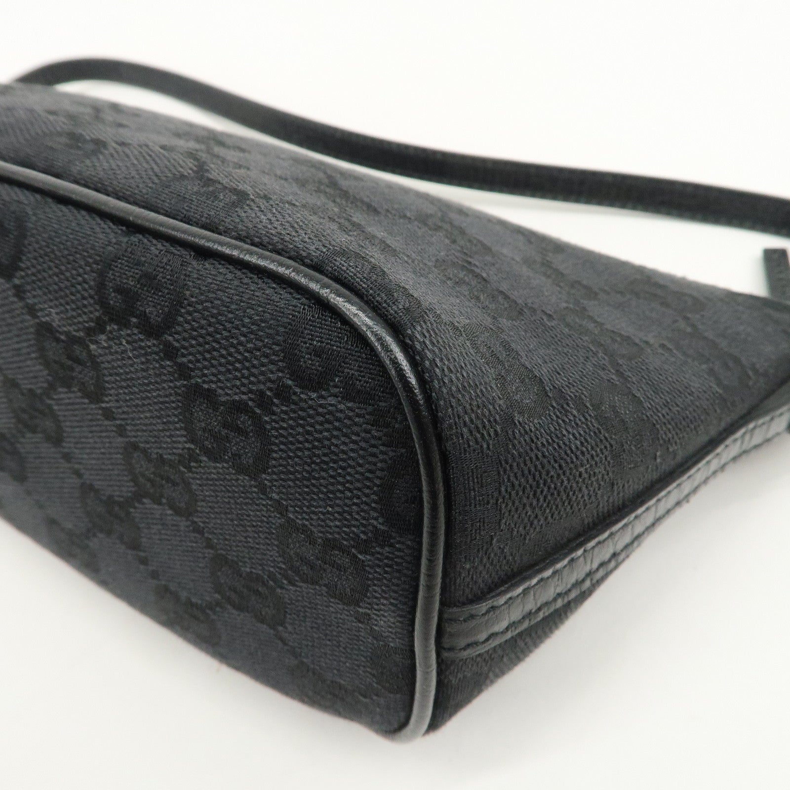 GUCCI  Boat Bag GG Monogram Canvas Leather Hand Bag Black 07198