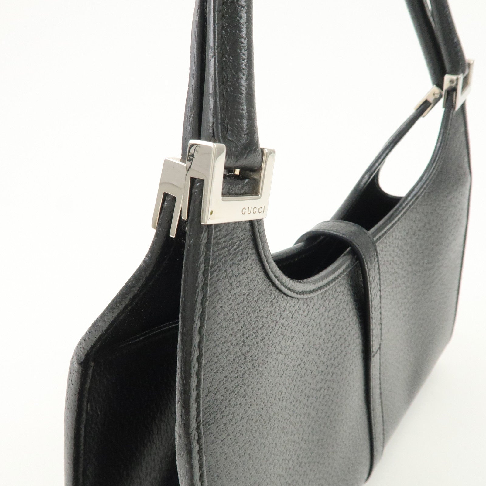 GUCCI Jackie Logo Leather Hand Bag Shoulder Bag Black 002.1068