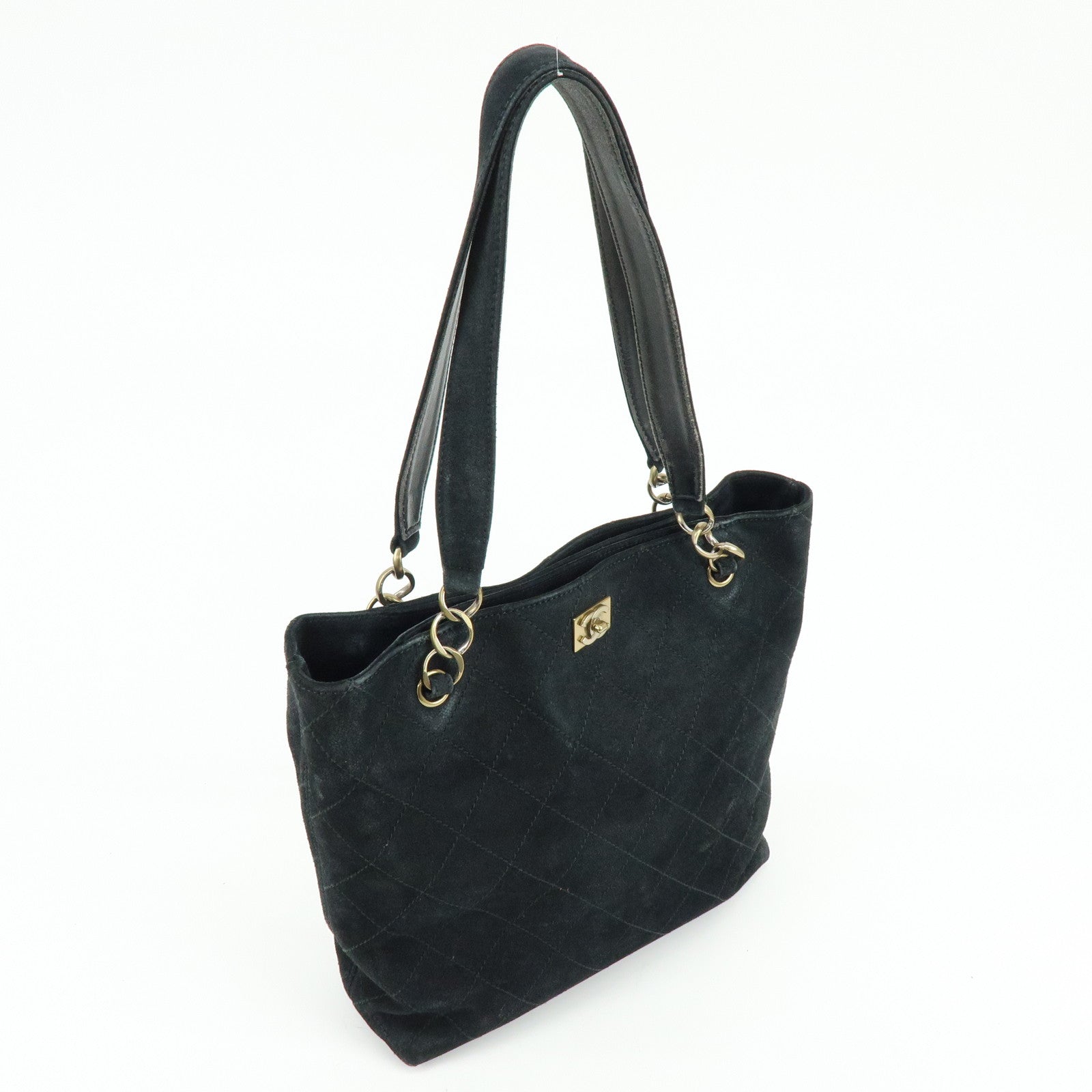 CHANEL Matelasse COCO Mark Suede Tote Bag Shoulder Bag Black