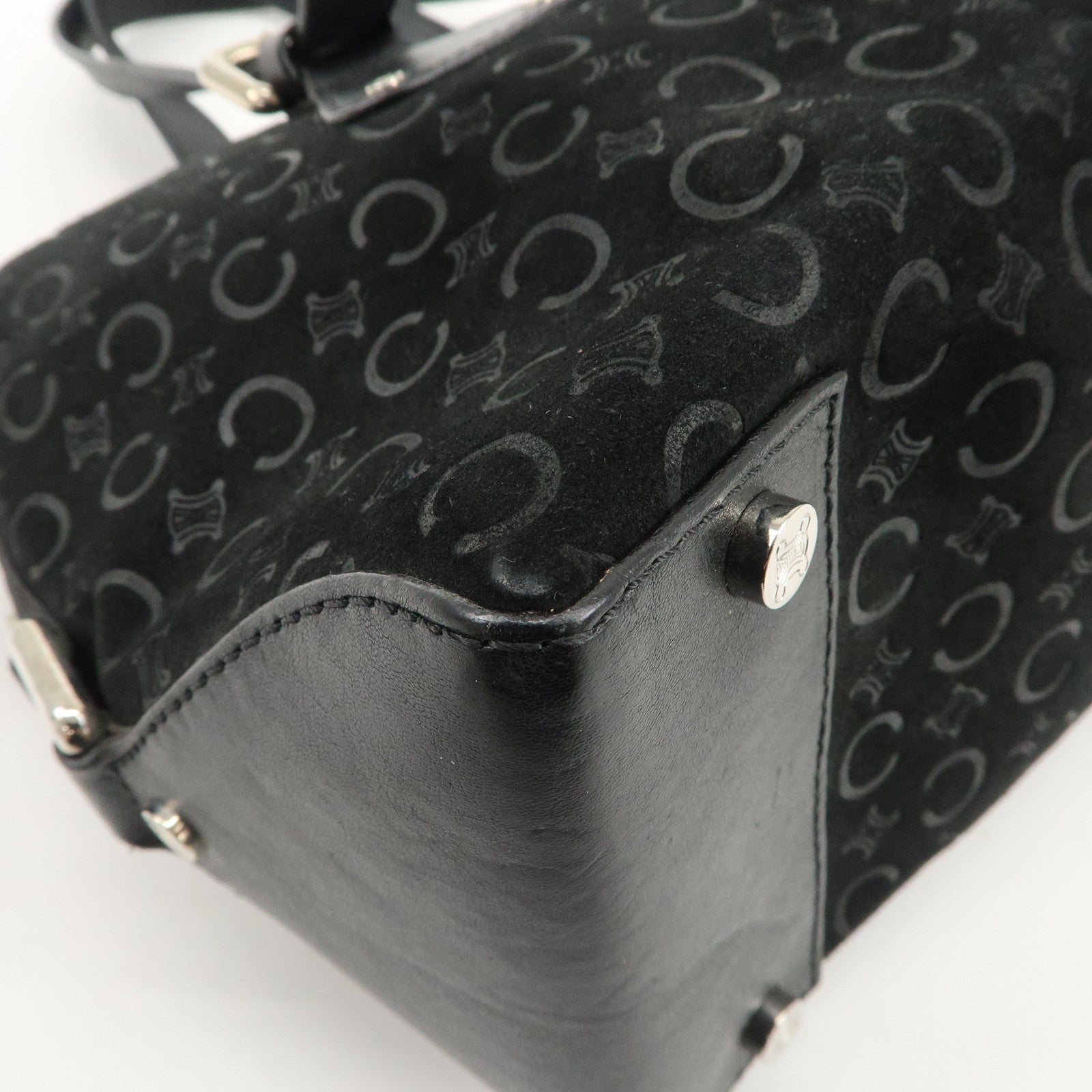 CELINE C Macadam Suede Leather Tote Bag Black Used